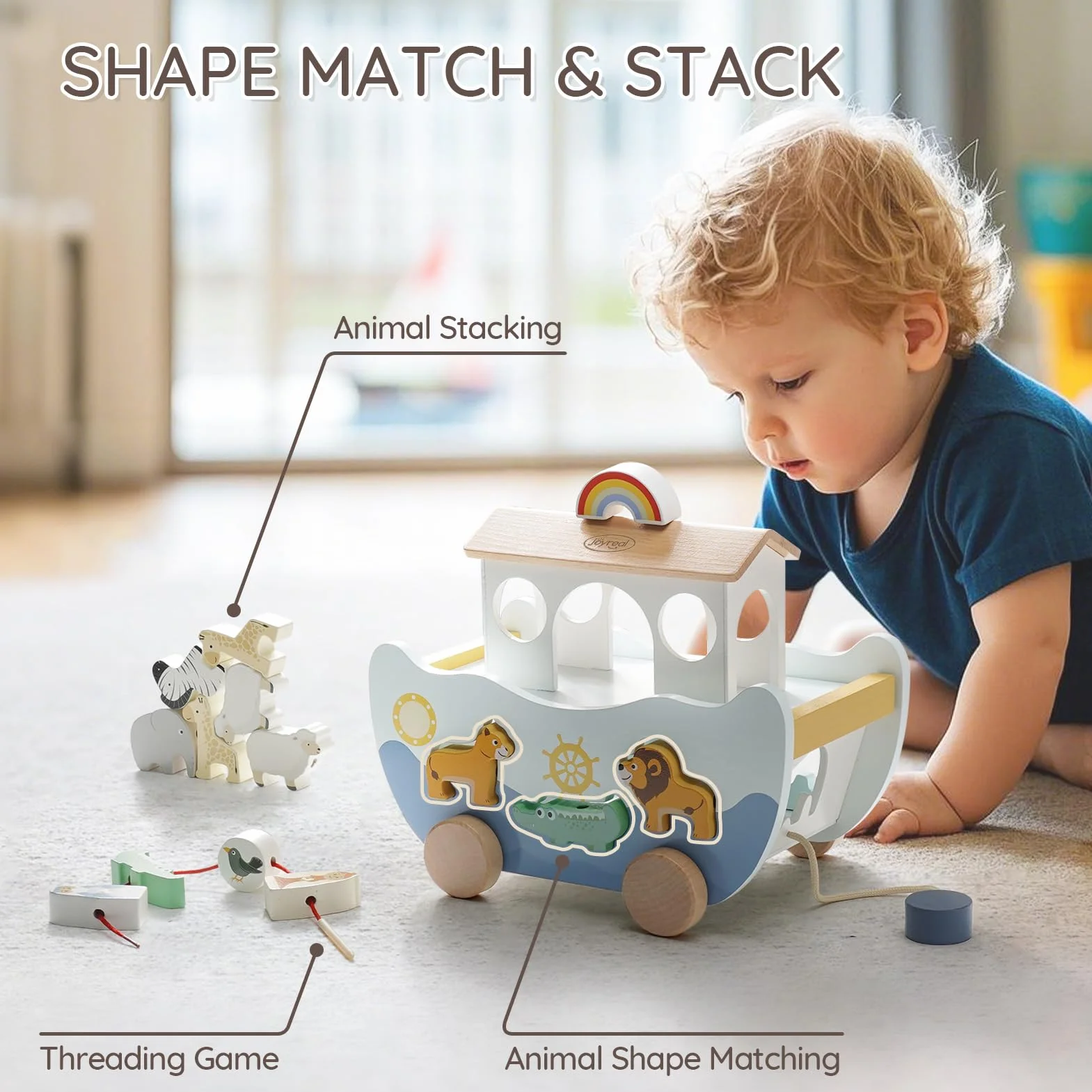 Joyreal Arca di Noè Bomboniere Battesimo Bambina Bambino Giochi Legno 1 2 3 Anno Montessori Educativi Regalo