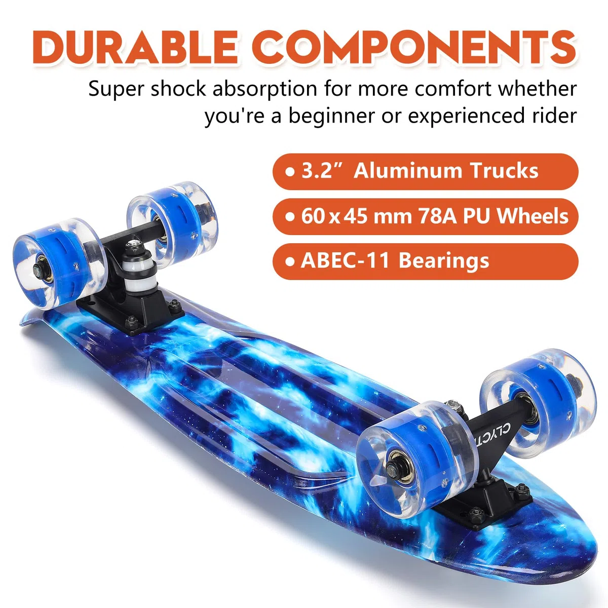 CLYCTIP Skateboard completo da 55,9 cm con ruote lampeggianti colorate e cuscinetti ABEC-11 per bambini, ragazzi, ragazze, principianti