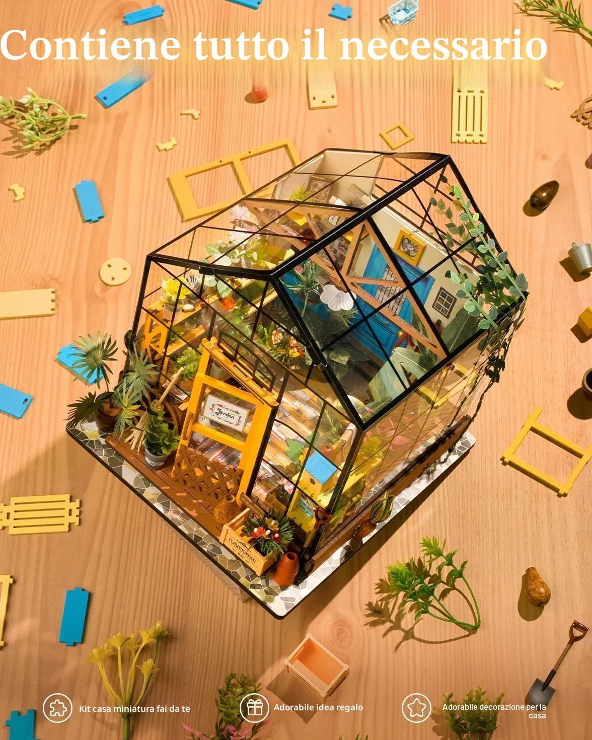 ROWOOD Casa Delle Bambole Serra, Stanza in Miniatura Fai Da Te con Luce Led, Kit di Costruzione di Modelli In Legno per Adulti, Casa Dei Fiori di Cathy