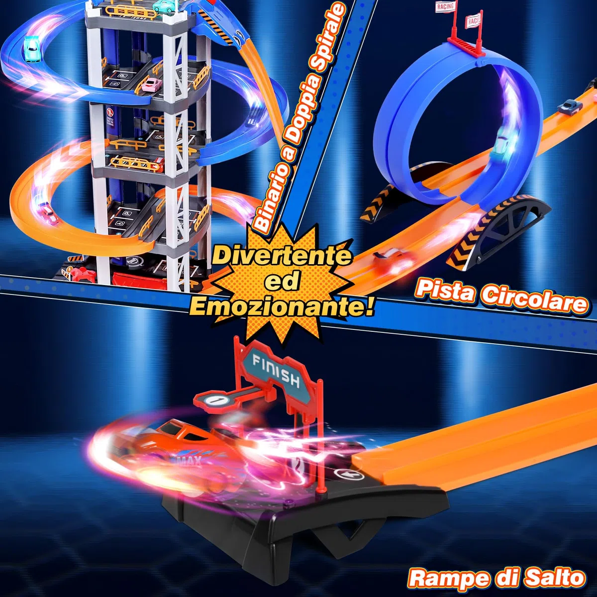 Charmofun 5 Piani Garage Macchine per Bambini, Grande Pista Macchinine Parcheggio Macchinine con 8 Auto, Ascensore, Luci e Suoni, Giocattolo Auto Garage per Bambini 3 4 5 6 7 8 Anni