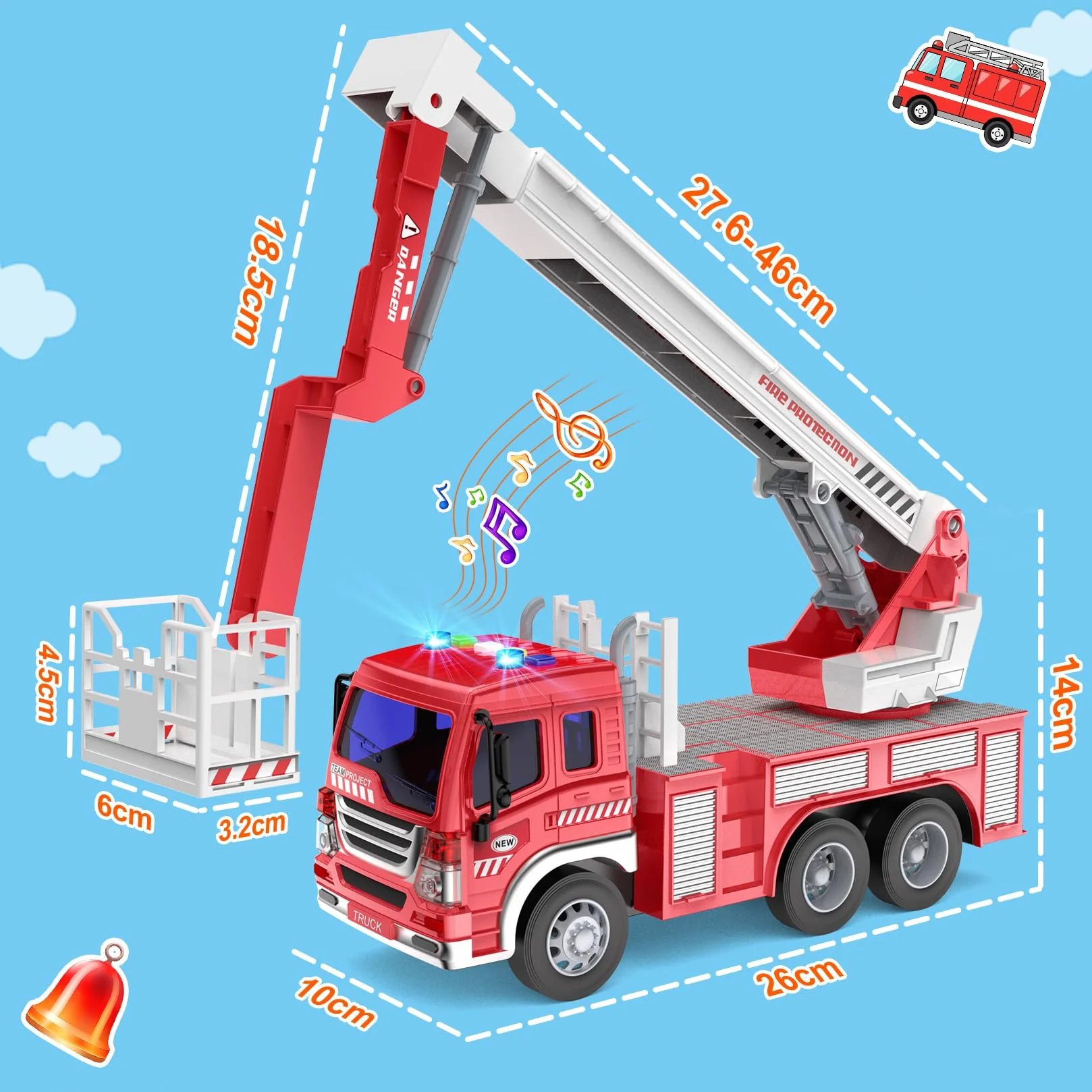 GizmoVine Camion Pompieri Giocattolo, Grande Macchina Modellini, Autopompa dei Vigili del Fuoco con Luci e Suoni, Pompiere Giocattoli, Rossa Macchinine Bambino, Regalo Bambini 3 4 5 6 7 8 Anni