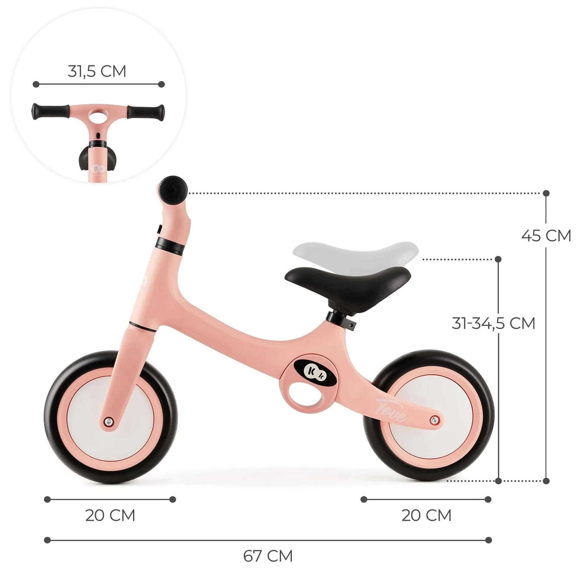 kk Kinderkraft TOVE Bicicletta bambini da 1,5 anni, Bici senza pedali, Design sportivo, Regolazione della sella, Bloccasterzo, Montaggio facile, Struttura leggera - 2 kg, Rosa