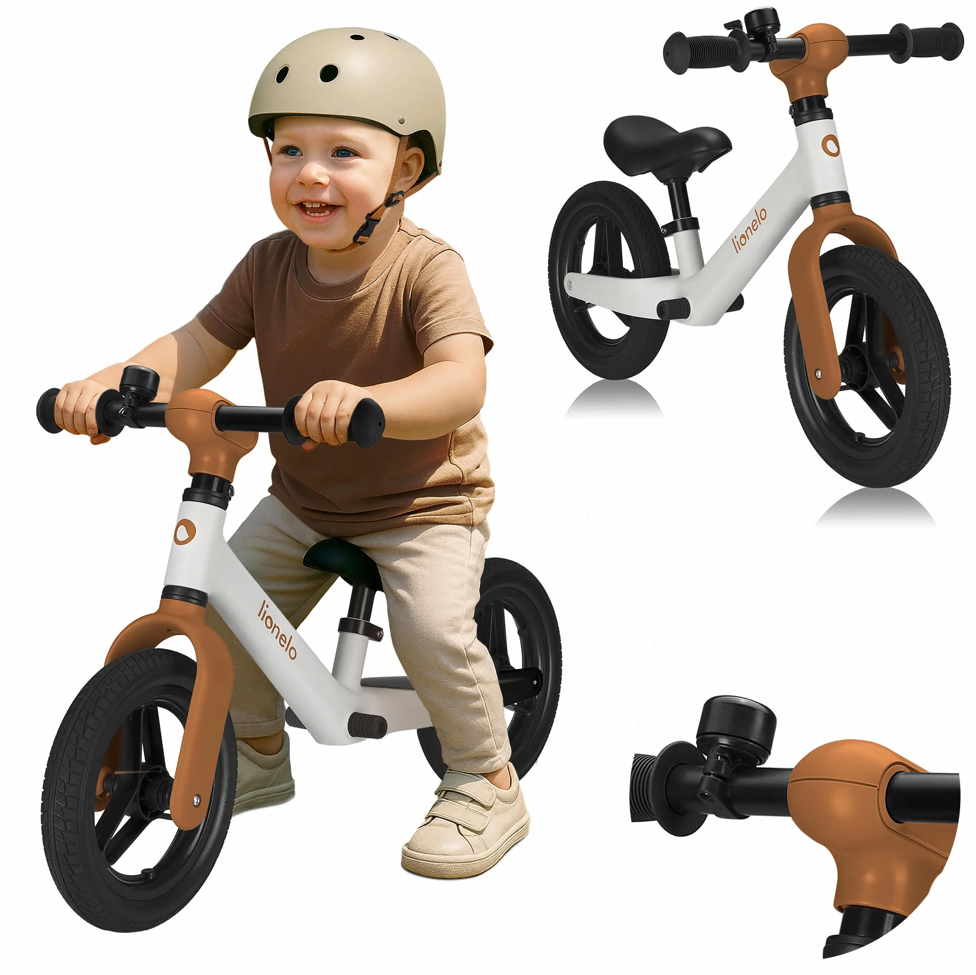 lionelo Bicicletta Senza Pedali TONI Per Bambini da 18 mesi a 30kg Ruote in Gomma PU da 25cm Poggiapiedi Cestino Sella e Manubrio Regolabili Impugnatura Antiscivolo Leggero Campanello