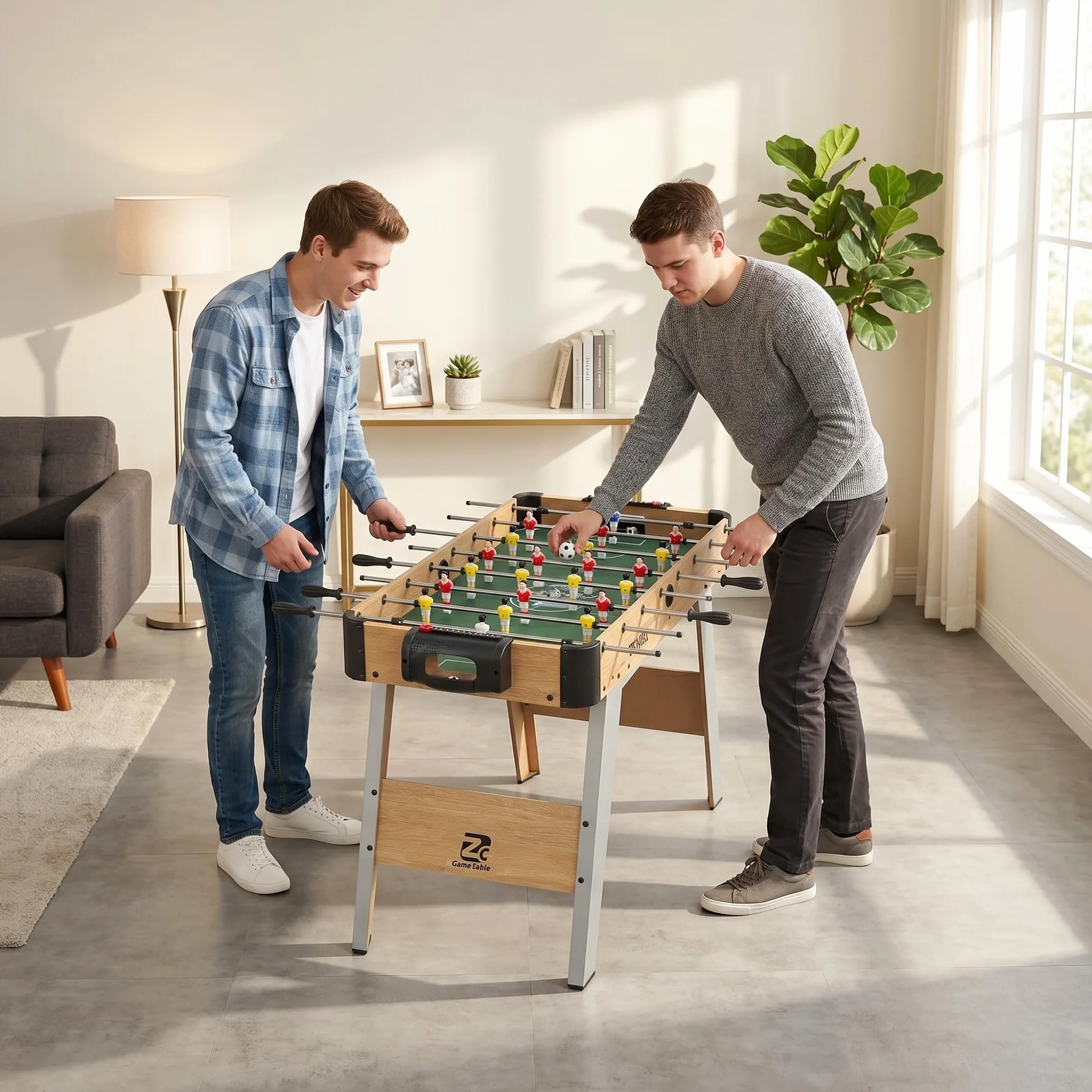 SPORTNOW Calcio Balilla, Biliardino da Casa con 22 Giocatori, 8 Aste, 2 Palline, Segnapunti, Maniglie Antiscivolo, Calcetto Balilla per Famiglia Adulti per Scuola Feste, 109x77x72 cm, Rovere