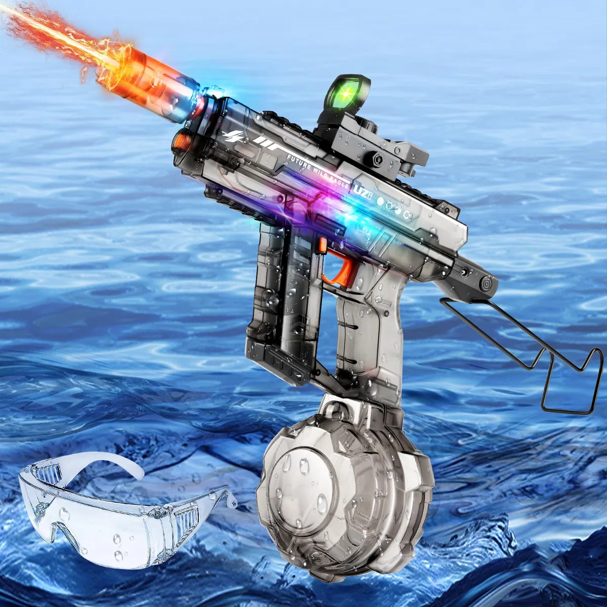 JONRRYIN Pistola ad Acqua Elettrica, Automatico Pistola 800ml - Portata 10 Metri, Ricaricabile Pistola con Effetti Flash & Suono per Bambini/Adulti(Spiaggia, Piscina, Giardino) (Nero)