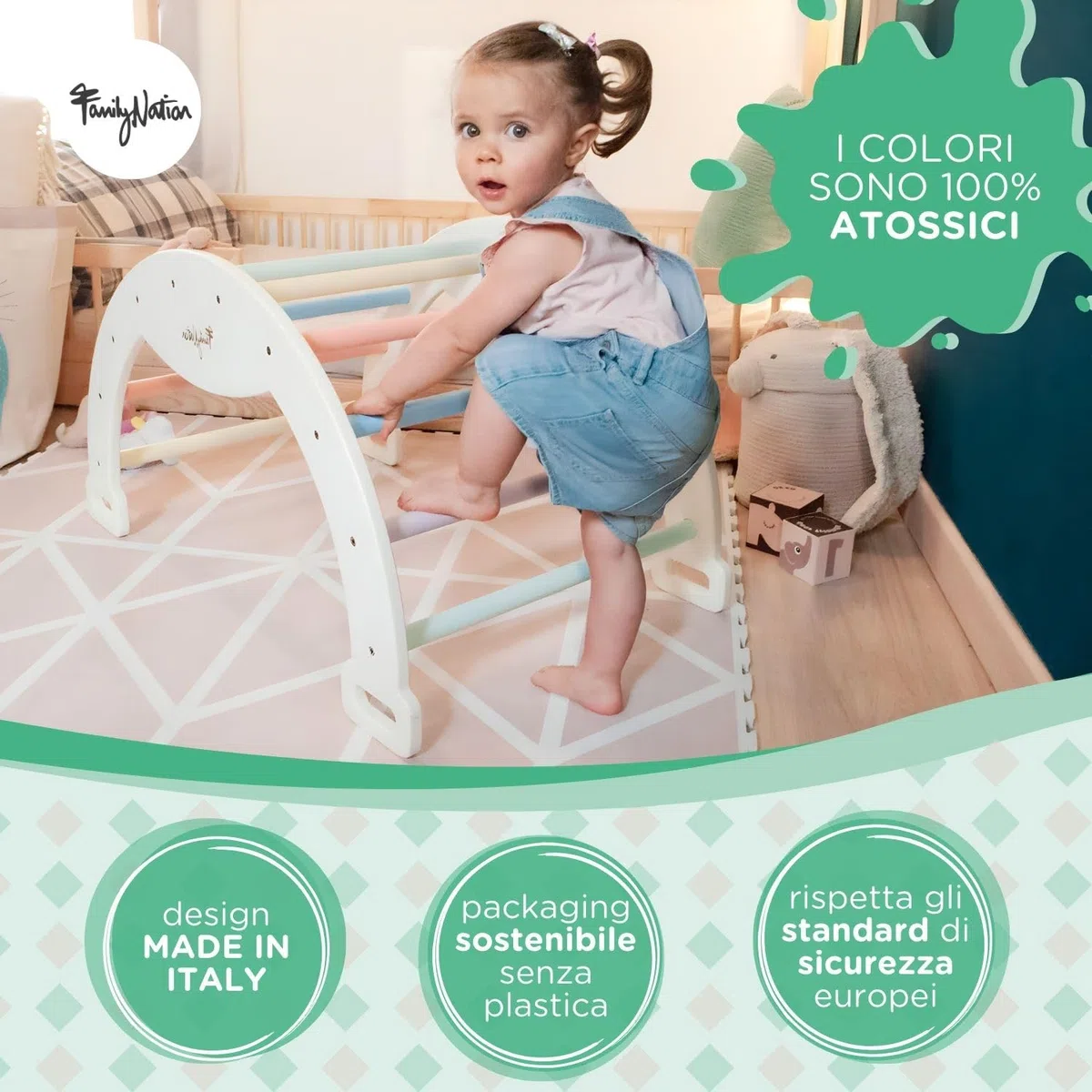 Arco Montessoriano in Legno 45x80x50 cm per Bambini 1 Anno Arrampicata e Dondolo