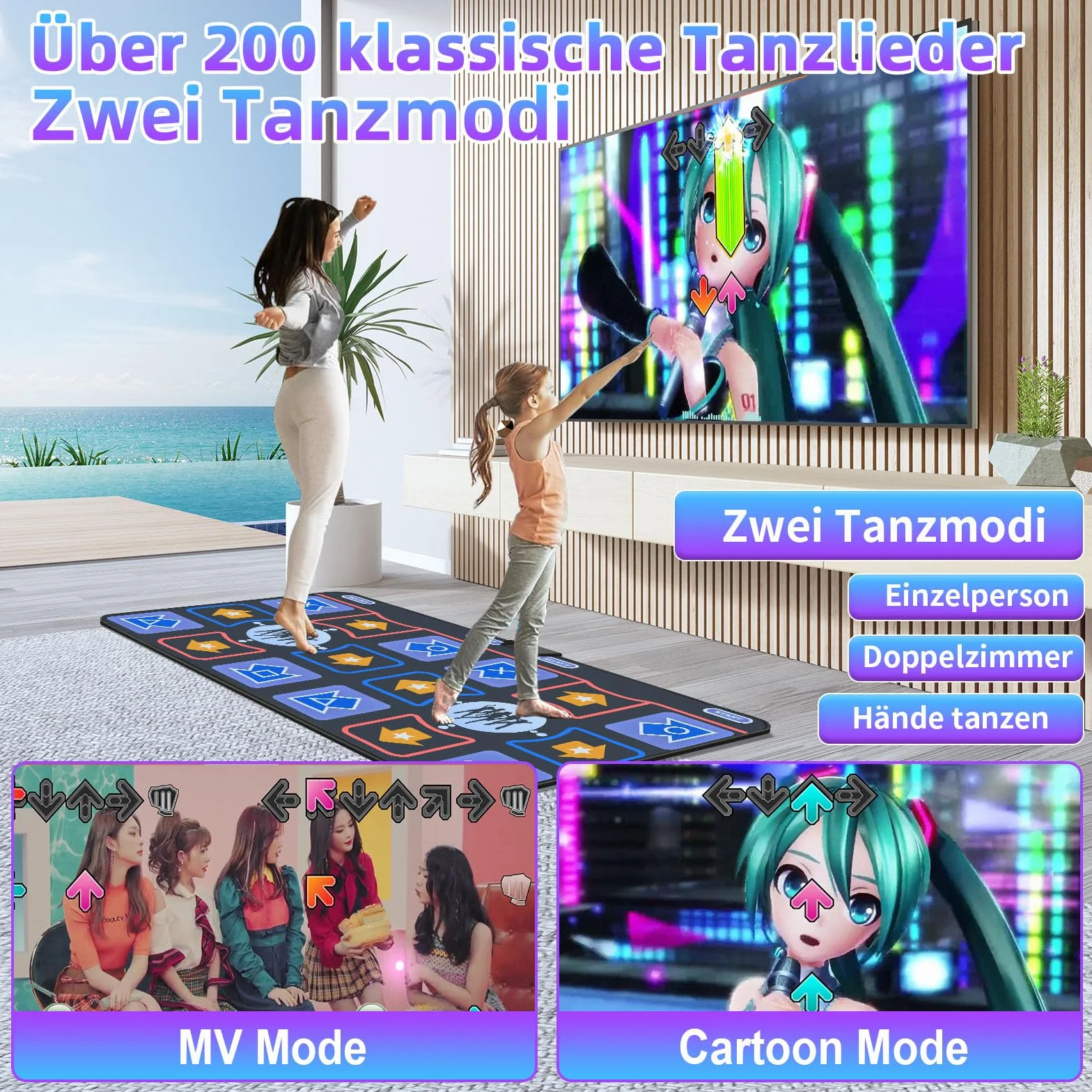 Tappetino da Ballo per Bambini e Adulti, Doppio utente per TV, Morbido Tappetino da Ballo in Flanella per Esercizi e Giochi, Plug & Play Giochi di Famiglia, Regali per Ragazze e Ragazzi
