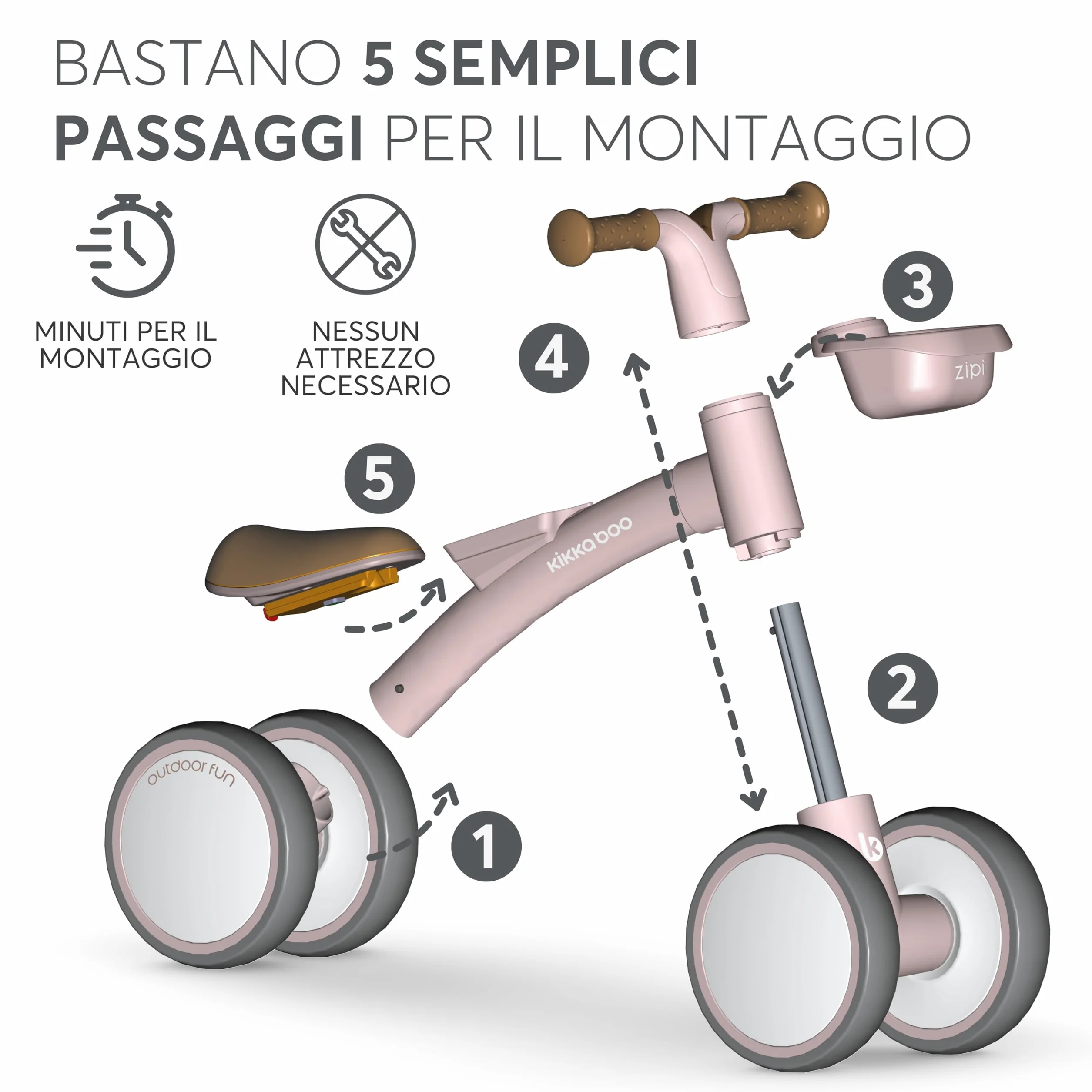KikkaBoo Bicicleta Sin Pedales ZIPI, Correpasillos Bebé 1 Año, Bicicleta Equilibrio, Bici Bebé con Canasta, Ajustable, Juguete para Niños, Regalo Bebé, Rosa