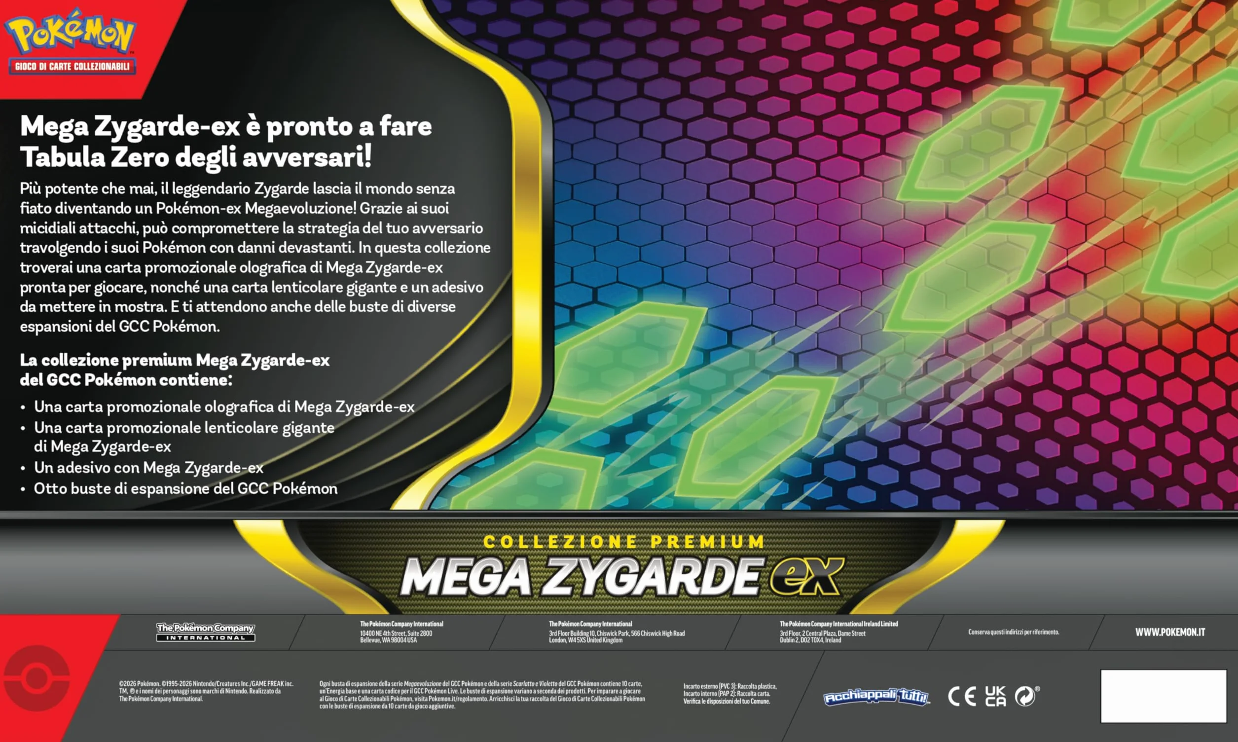 Pokémon: collezione premium Mega Zygarde-ex del GCC Pokémon (una carta promozionale, una carta lenticolare gigante, un adesivo e otto buste di espansione), Edizione in Italiano