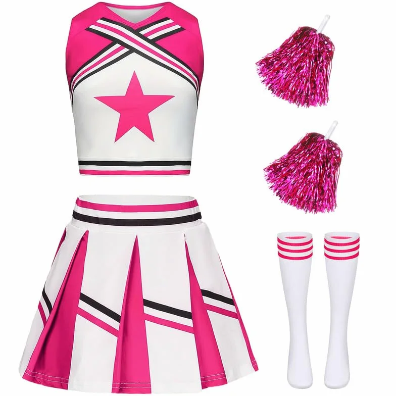Costume da cheerleader per bambina con pompon e calzini per Halloween Carnevale