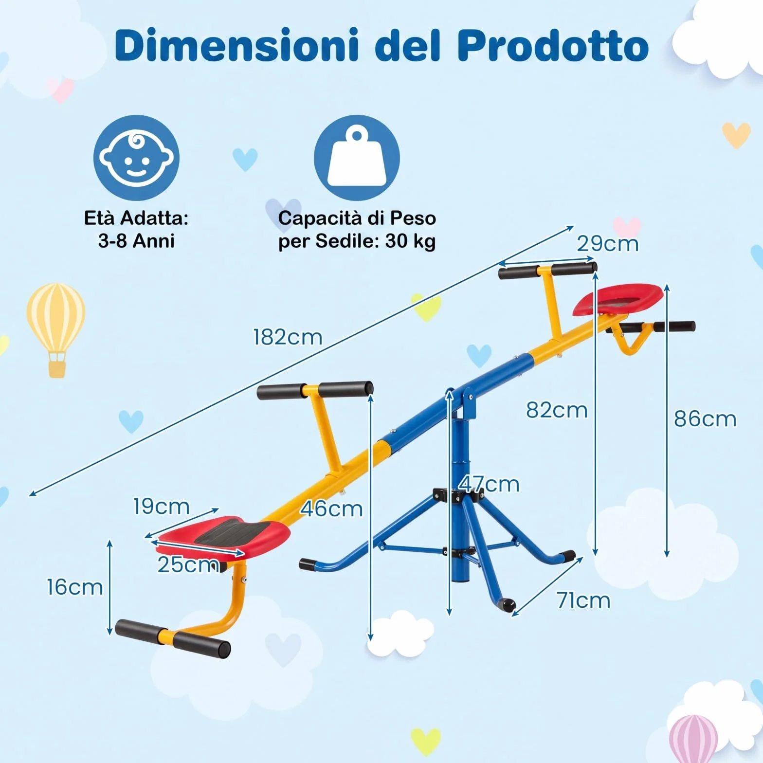 COSTWAY Altalena Basculante per Bambini, Altalena Saliscendi a 360° con Fermo per le Gambe, Altalena Basculante per Esterno Cortile e Parco Giochi, 2 Posti a Sedere