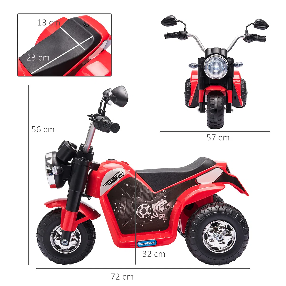 HOMCOM Moto Elettrica per Bambini a 3 Ruote 6V 2 km/h 72x57x56cm Rossa
