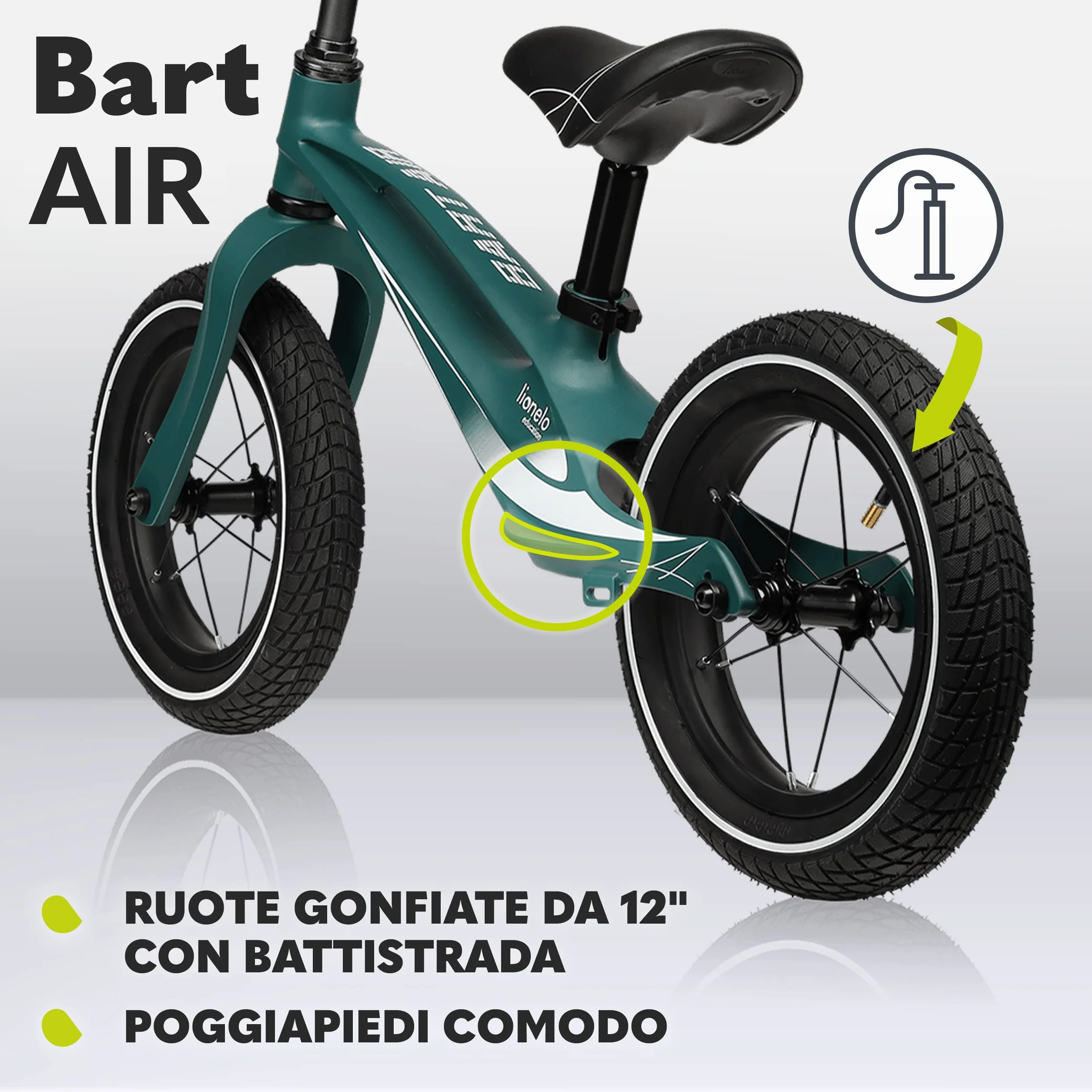 lionelo Bart Bici senza pedali per bambini da 2 anni a 30kg Ultraleggero 3kg e Resistente Telaio in magnesio resistenza ai danni Ruote da 12'' Manubrio e sella regolabili Poggiapiedi