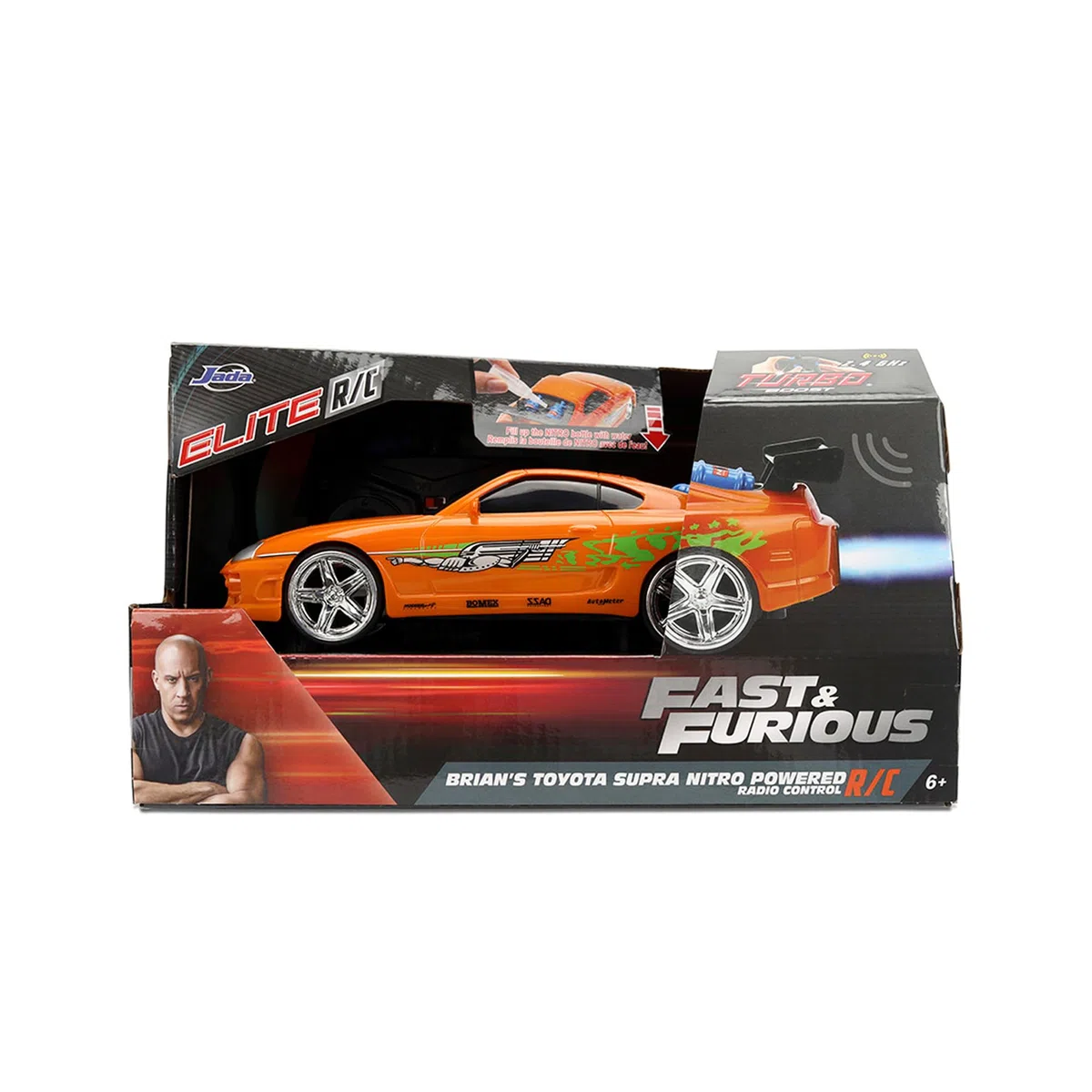 Jada Toys - Fast & Furious, Toyota Supra RC 1995 in scala 1:24, radiocomando 2,4 GHz a 2 canali, funzione Turbo ed effetto vapore – Auto telecomandata ufficiale Fast & Furious