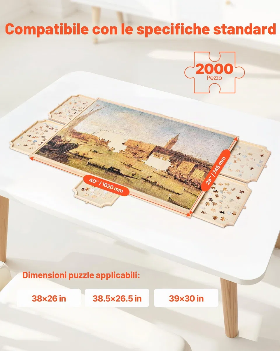 VEVOR Tavolo per Puzzle 1020 x 745 mm da 2000 Pezzi, Set da Tavolo per Puzzle Standard Portatili in Legno con 5 Cassetti e Coperchio, Anello di Base Rotante a 360° per Adulti, Facile da Riporre