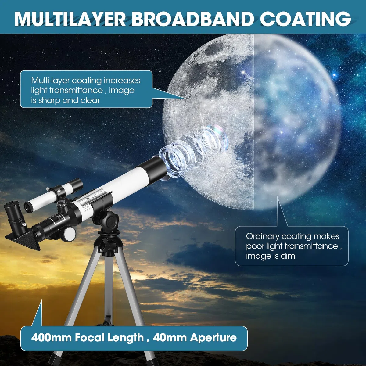 Telescopio Astronomico Per Bambini F40040 - Con Cercatore, Bussola E Treppiede, 20-32X - Per Principianti