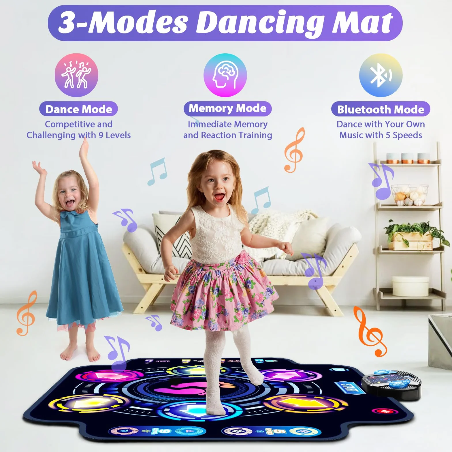 KIZJORYA Tappetino da Ballo Giocattolo per Bambini, Tappetino da Ballo elettronico Illuminato con Bluetooth Wireless 5 velocità 9 Livelli, Gioco Musicale per Ragazze Ragazzi 3 4 5 6 7 8 9 10+ Anni
