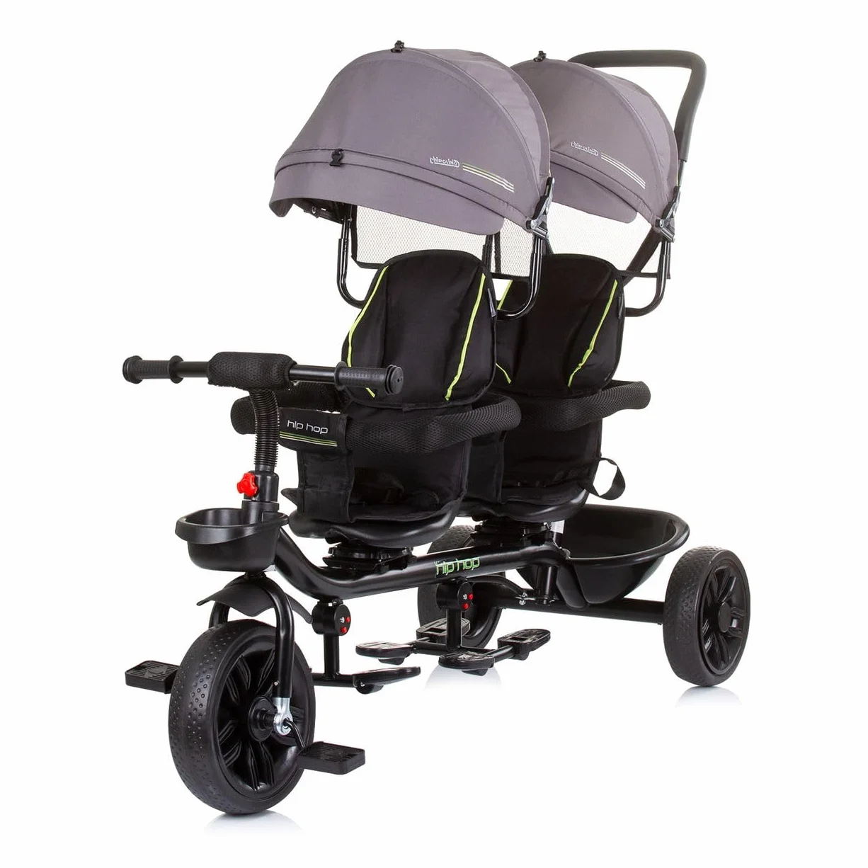 Chipolino Triciclo Hip Hop, due bambini, fino a 40 kg, sedili ruotabili a 360°, colorazione:grigio