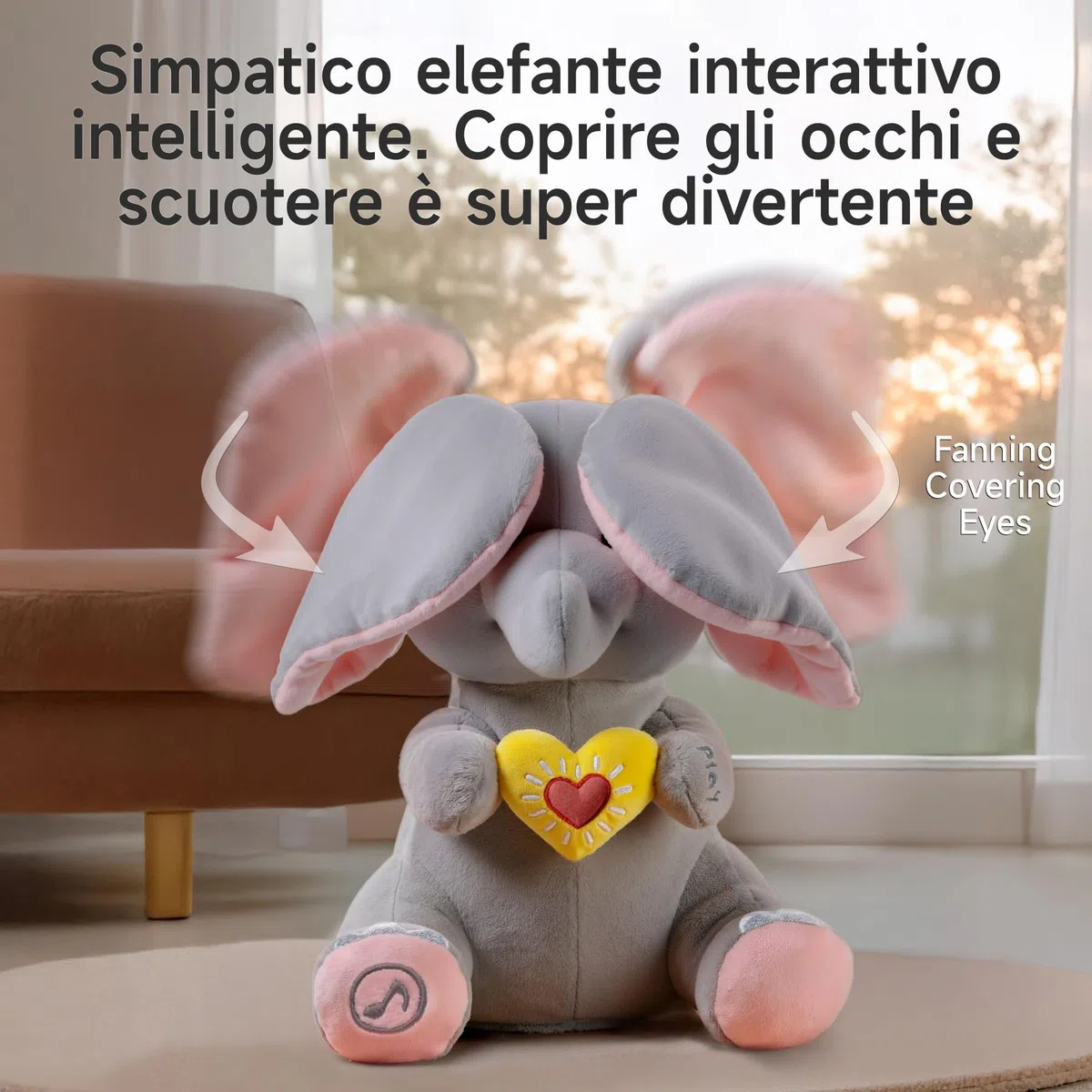 Elefante di Peluche Elettrico Animato con Orecchie Mobili e Musica, Regalo per Bambini