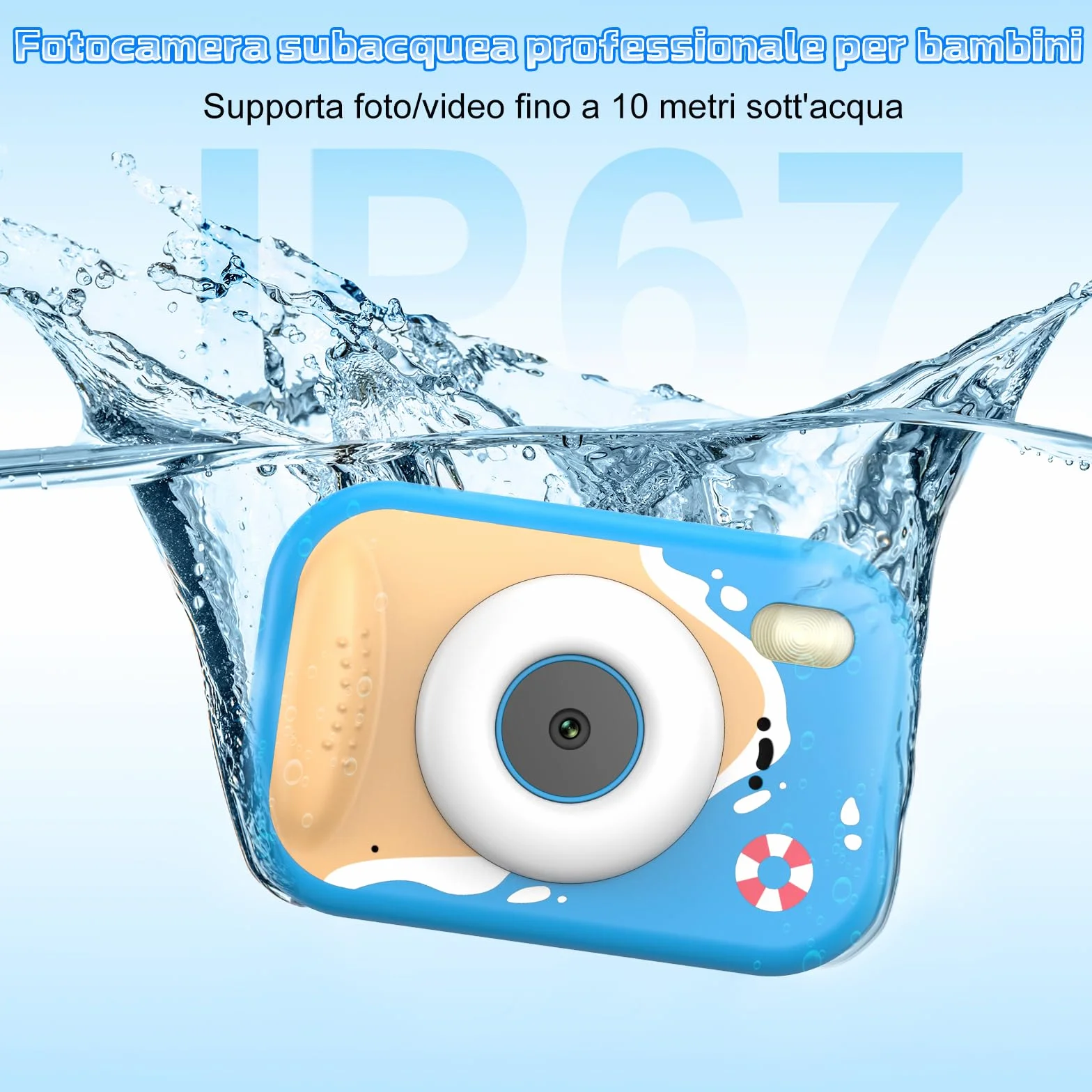 Macchina Fotografica Bambini, 1080P Macchina Fotografica Subacquea Professionale Bambini con 2,4" Schermo, 32GB Scheda, 10M Fotocamera Impermeabile Digitale Regalo per Bambini da 3-12 Anni