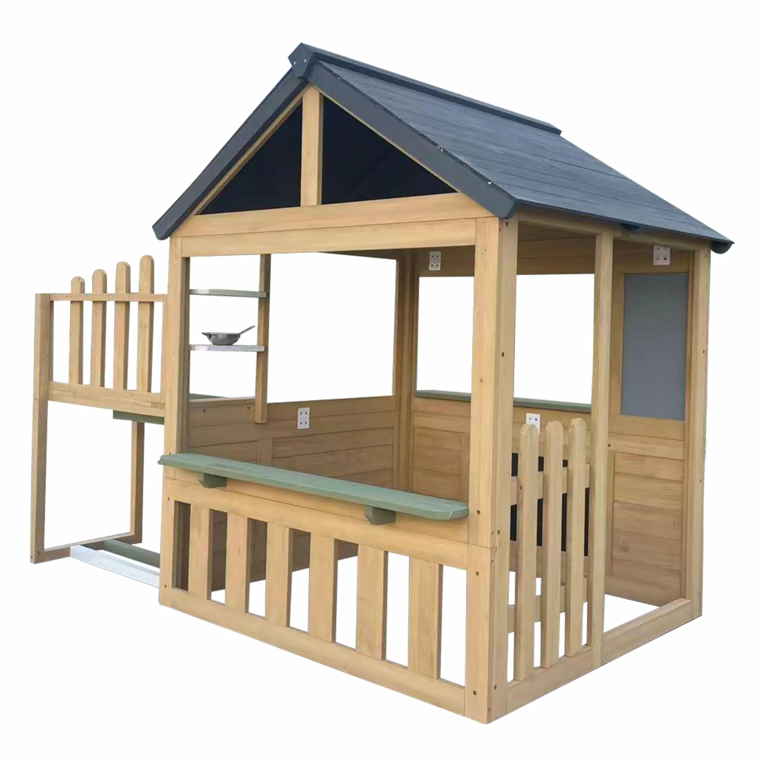 AXI Lizz Casetta per bambini in legno Marrone/Antracite con cucina giocattolo integrata