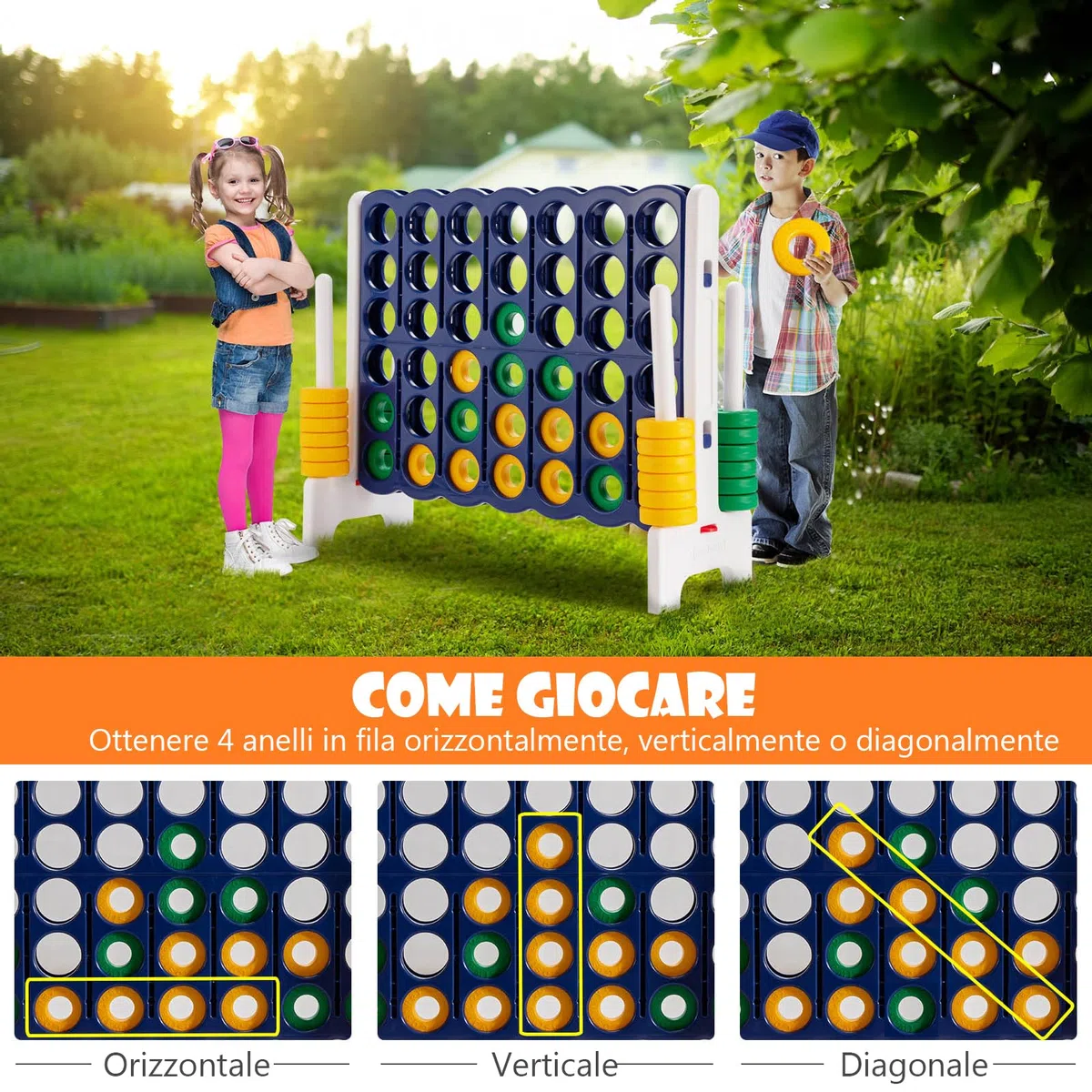 RELAX4LIFE Forza 4 Gioco Gigante per Bambini e Adulti, per Esterno e Interno, (120x42x104cm, Classico-E)