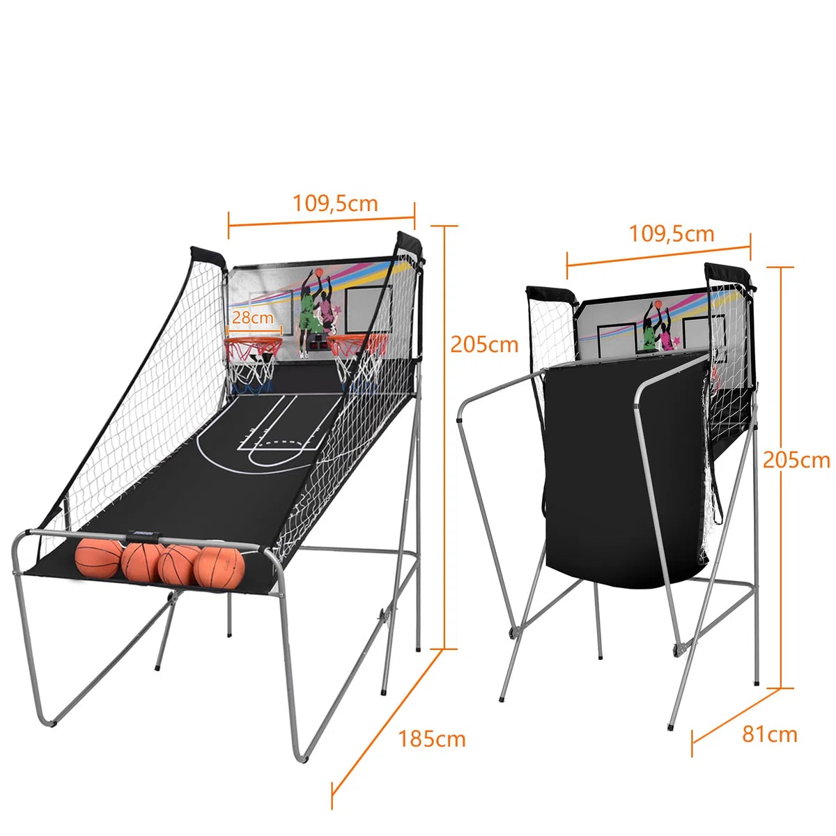 LIFEZEAL Gioco Arcade di Pallacanestro pieghevole, doppio cestino da Basket con 8 modalità di gioco e contatore per 2 persone, rete di sicurezza, telaio in metallo, 4 palloncini, 1 pompa (B)