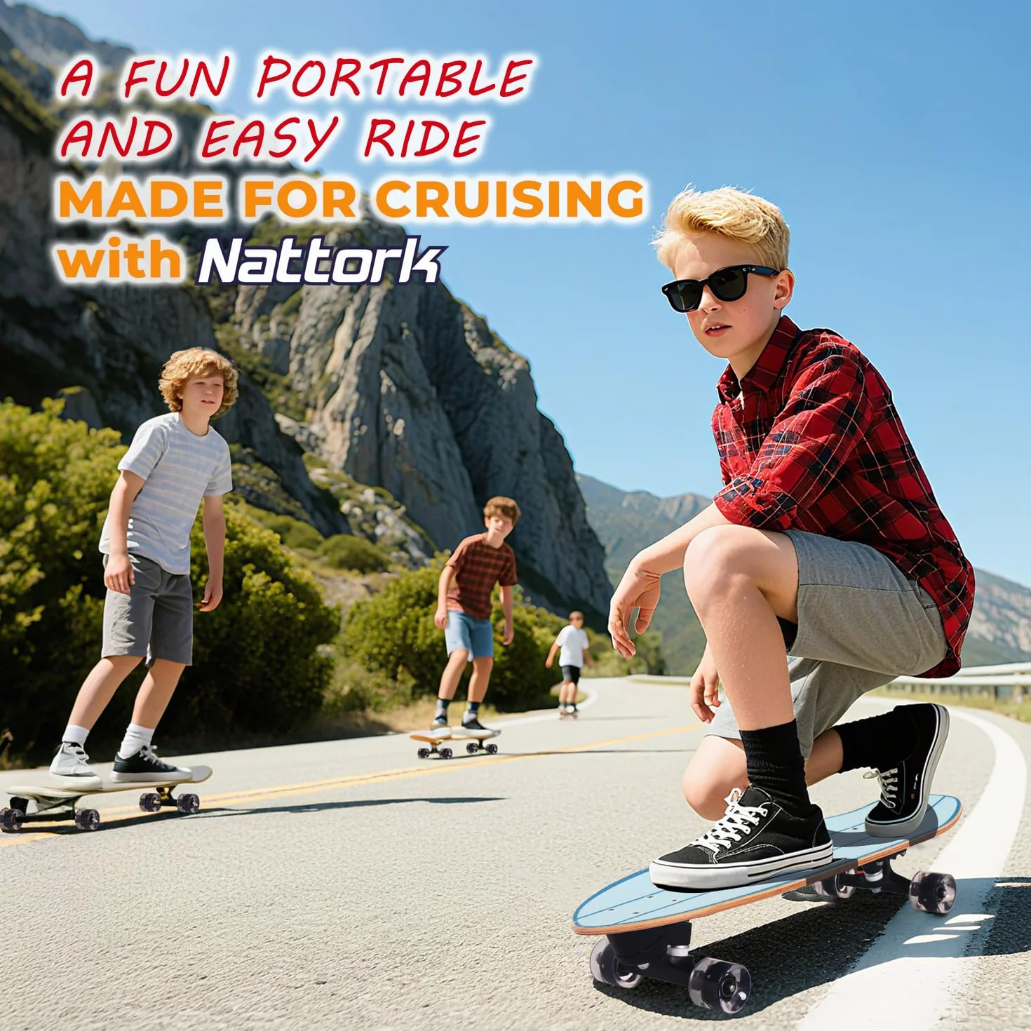 Nattork Skateboard completo da 29" x 8" per bambini, skateboard Cruiser per principianti, doppio kick girls, skateboard con legno d'acero (Black Hole)