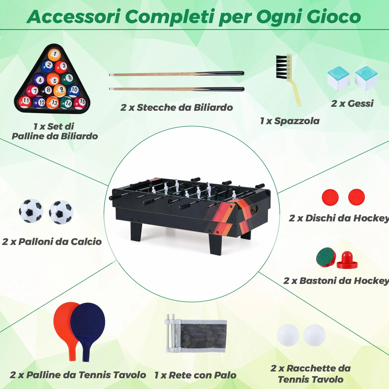 COSTWAY Tavolo Multigioco, Gioco Multifunzione 4 in 1-Calcio Balilla, Tavolo da Biliardo, Ping Pong, Air Hockey, Calcetto Multigioco per Adulti e Bambini, Casa Feste Bar (Nero)