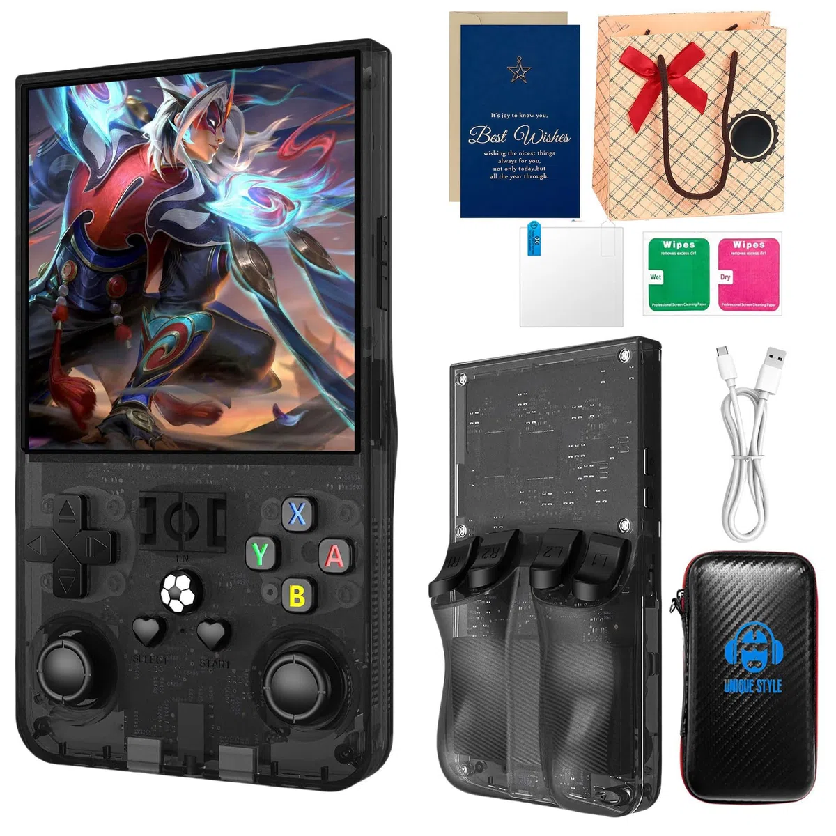R36MAX 2025 Console di gioco portatile retrò, schermo 4K HD IPS da 4 pollici, sistema Linux open source, oltre 21000 giochi precaricati, memoria 128 GB, batteria 4000 mAh, console di gioco portatile