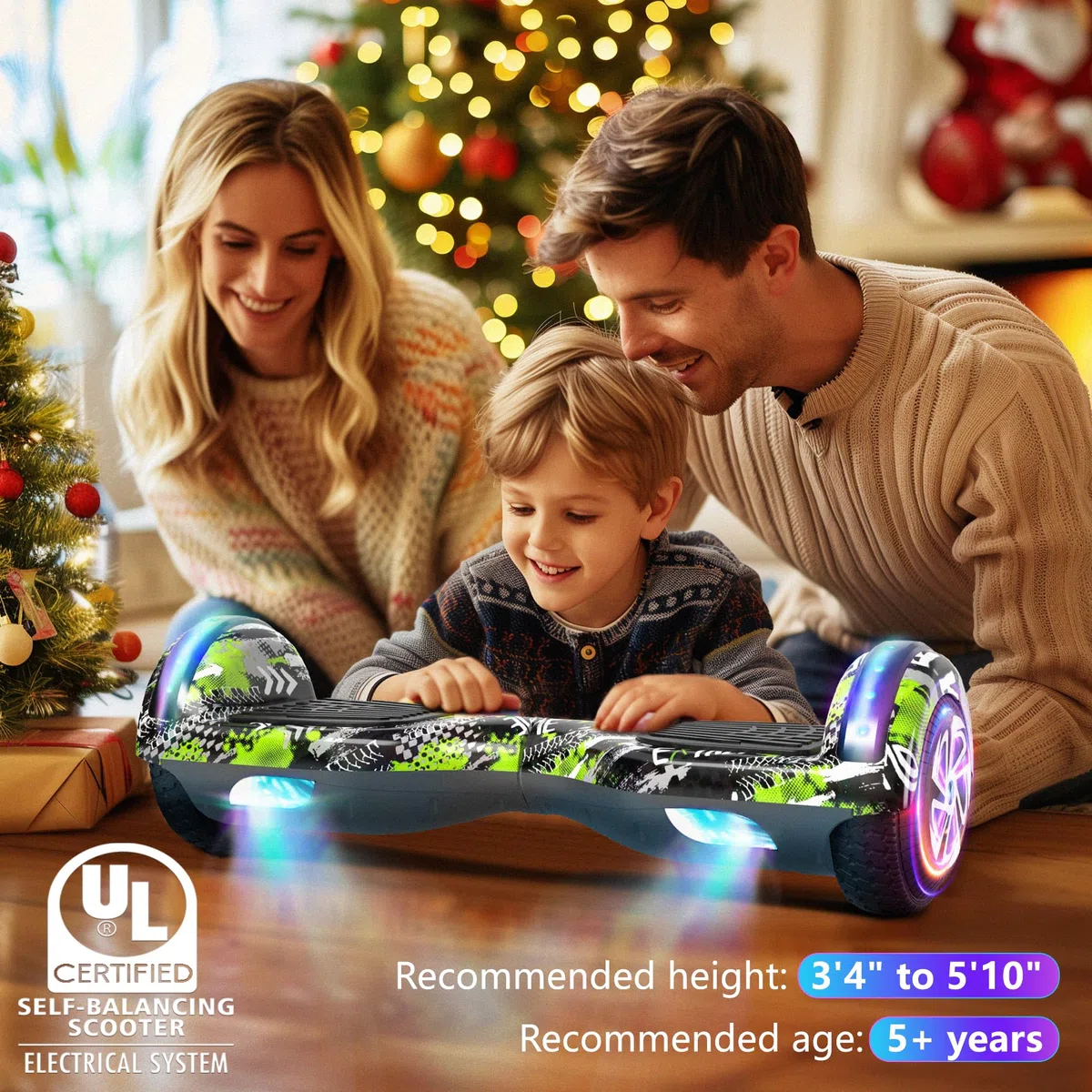 SISIGAD Self-balancing Hoverboard Bluetooth Coloured LED Lights Gifts for Children
