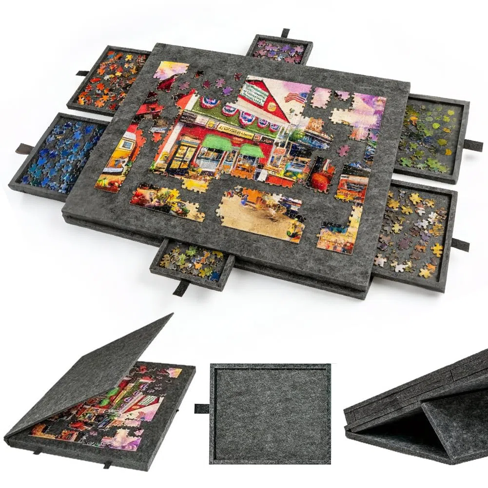 Tavolo puzzle inclinabile per 1000 pezzi, in feltro leggero con 6 cassetti di ordinamento, tavola puzzle portatile con supporto regolabile e copertura (sesamo)