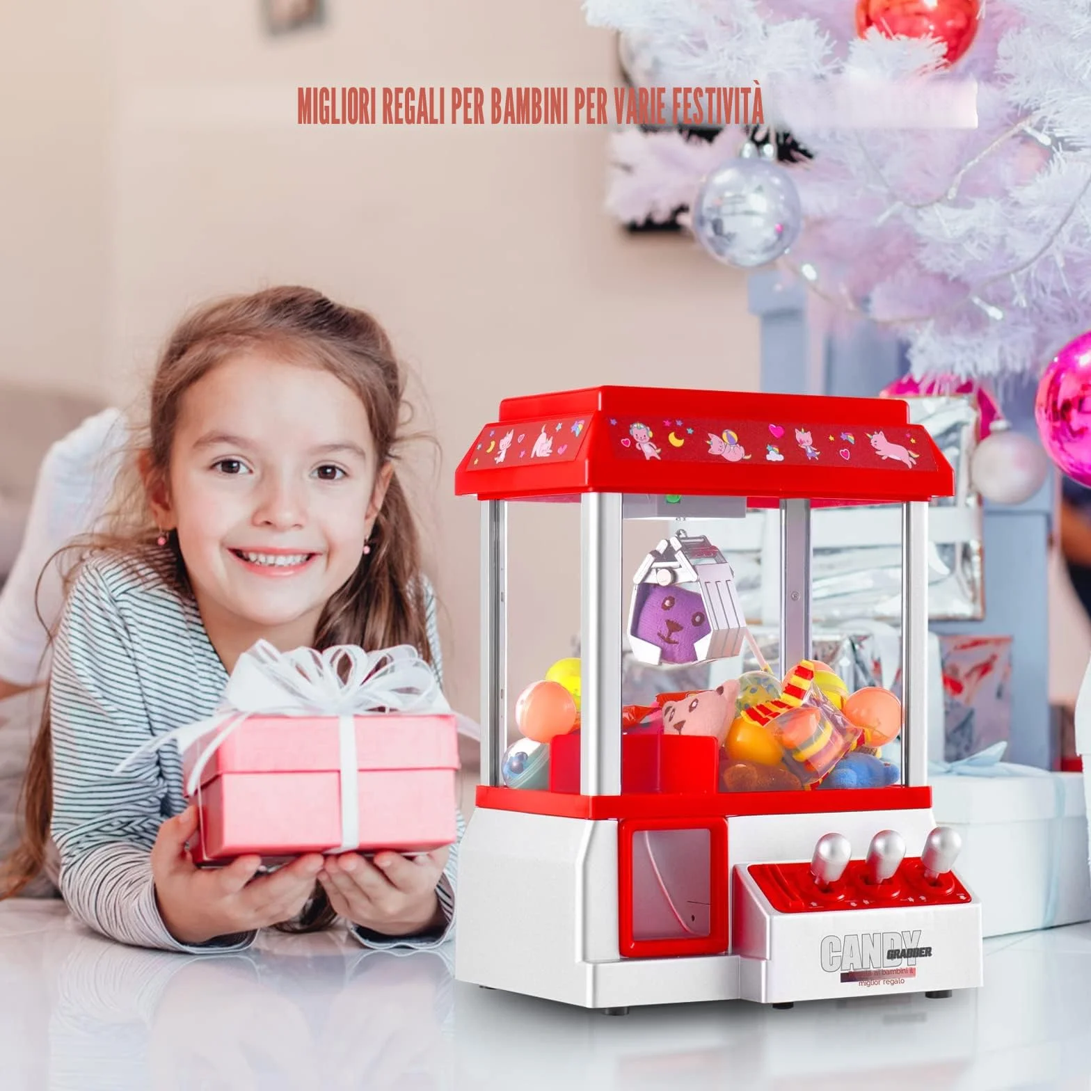 Macchina ad Artiglio per Bambini Caramelle Machine con 10 Bambole 24 Valuta di Gioco Mini Macchina per Artigli Grabber per Ragazzi e Ragazze