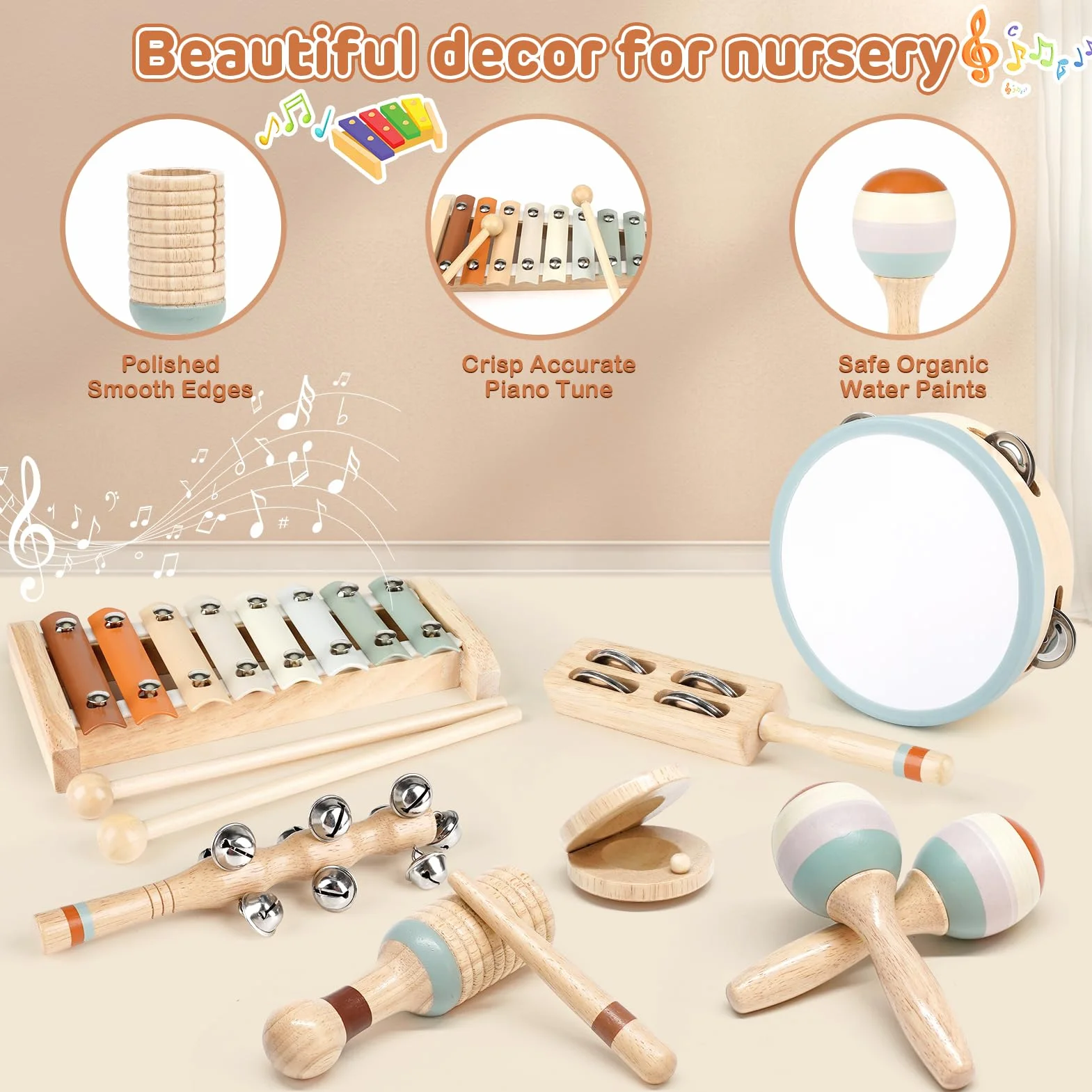 Strumenti Musicali Bambini, Montessori Strumenti Musicali Percussioni Giocattolos, Percussioni in Legno con Tamburo, Xylophone , Percussioni per Bambini, 3 4 5 6 Anni Giochi Bambini