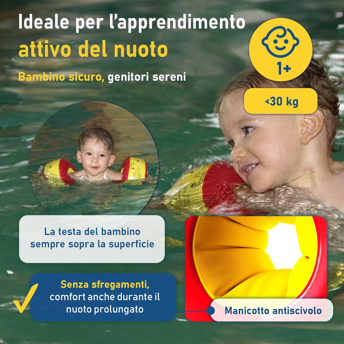Braccioli da nuoto per bambini avanzati Cherek’s KraulQuappen fino a 30 kg Giallo-Rosso