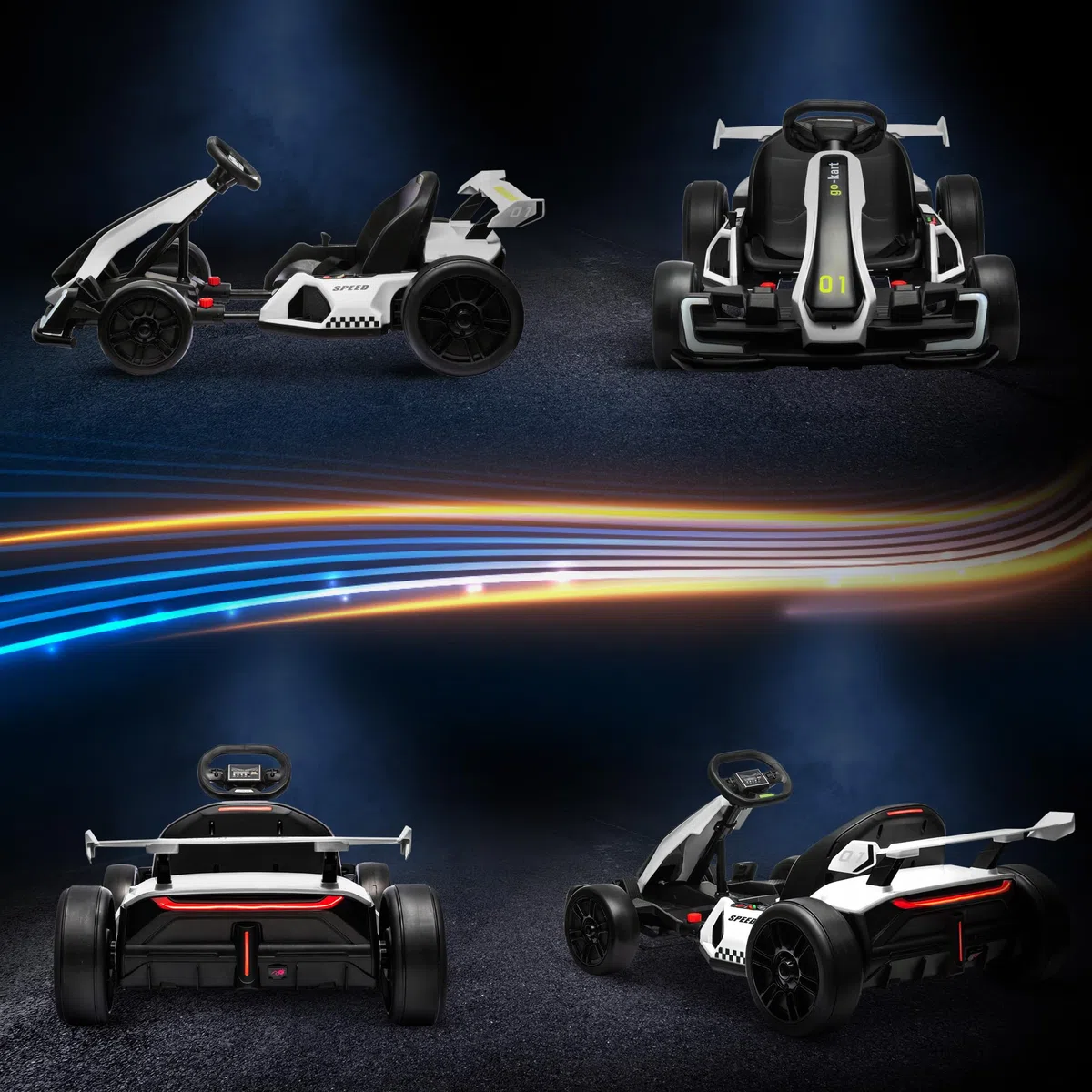 HOMCOM Go Kart Elettrico Bambini 24V 2 Motori Drift Sedile Regolabile Bianco