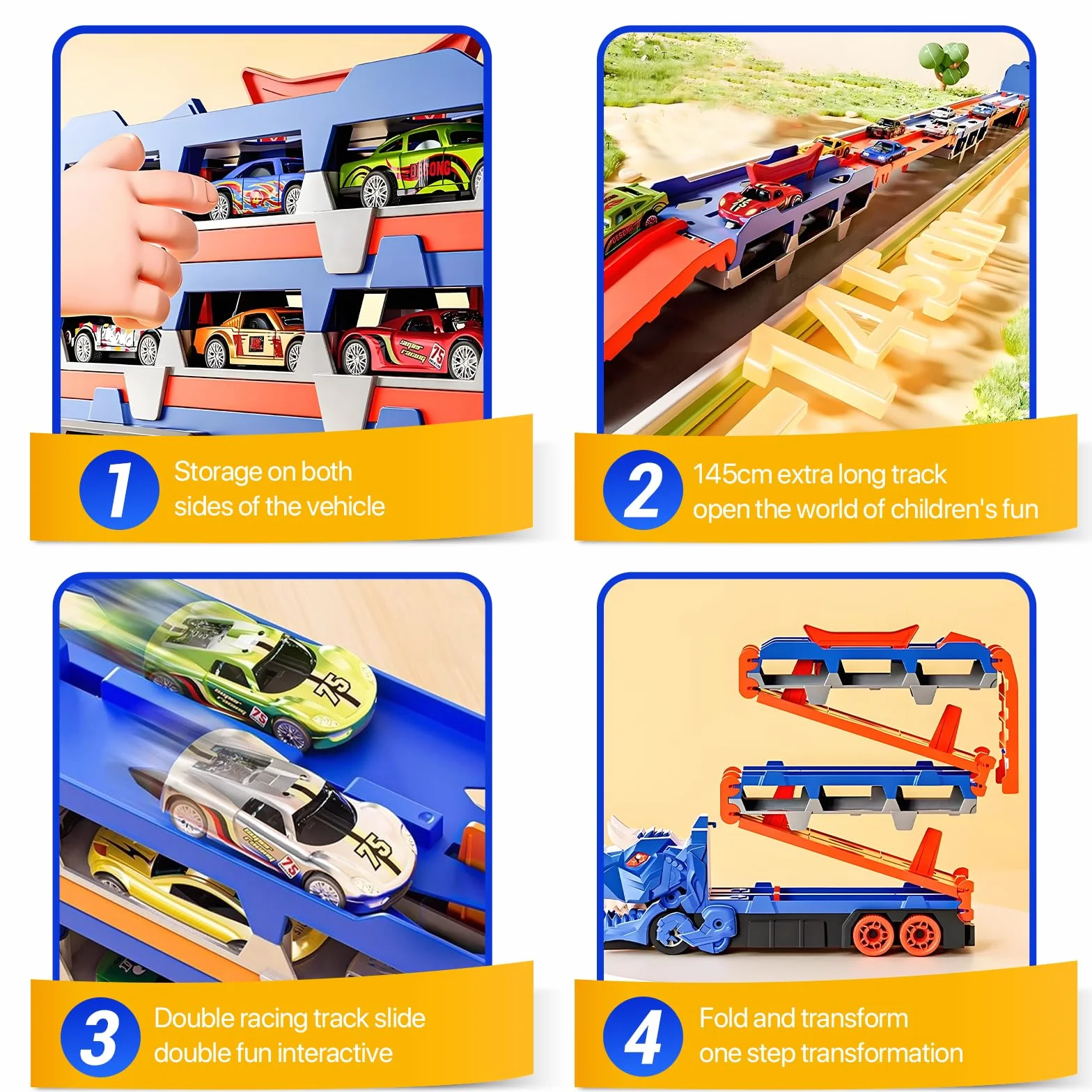 Sternstunde Camion Giocattolo Per Bambini, Con 12 Auto Da Corsa Macchinine Per Bambini, Auto Giocattolo Portatile Camion Dinosauro Per 3, 4, 5, 6 Anni Ragazzi Regalo Ragazzi (Blu)
