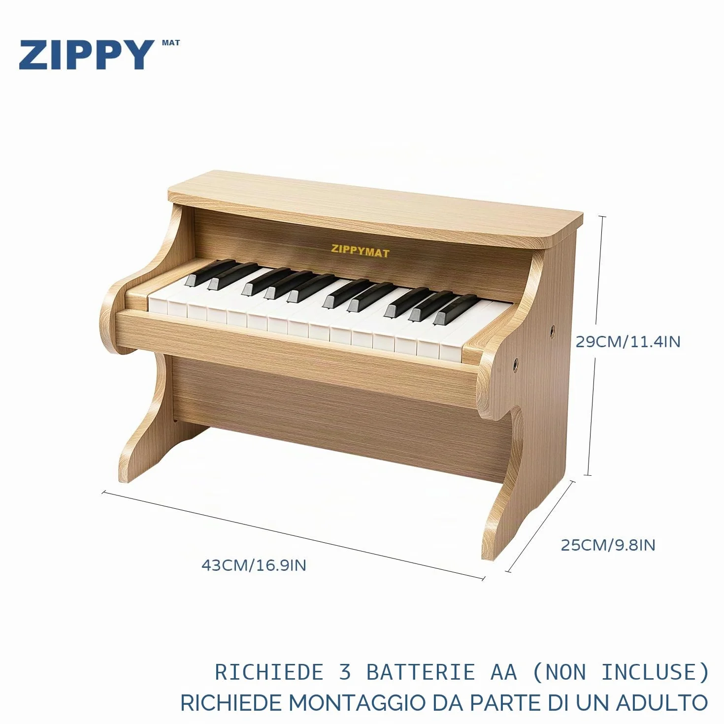 Tastiera per pianoforte per bambini, 25 tasti, pianoforte digitale per bambini, mini strumento di apprendimento musicale, pianoforte in legno per bambini e bambine (Quercia)