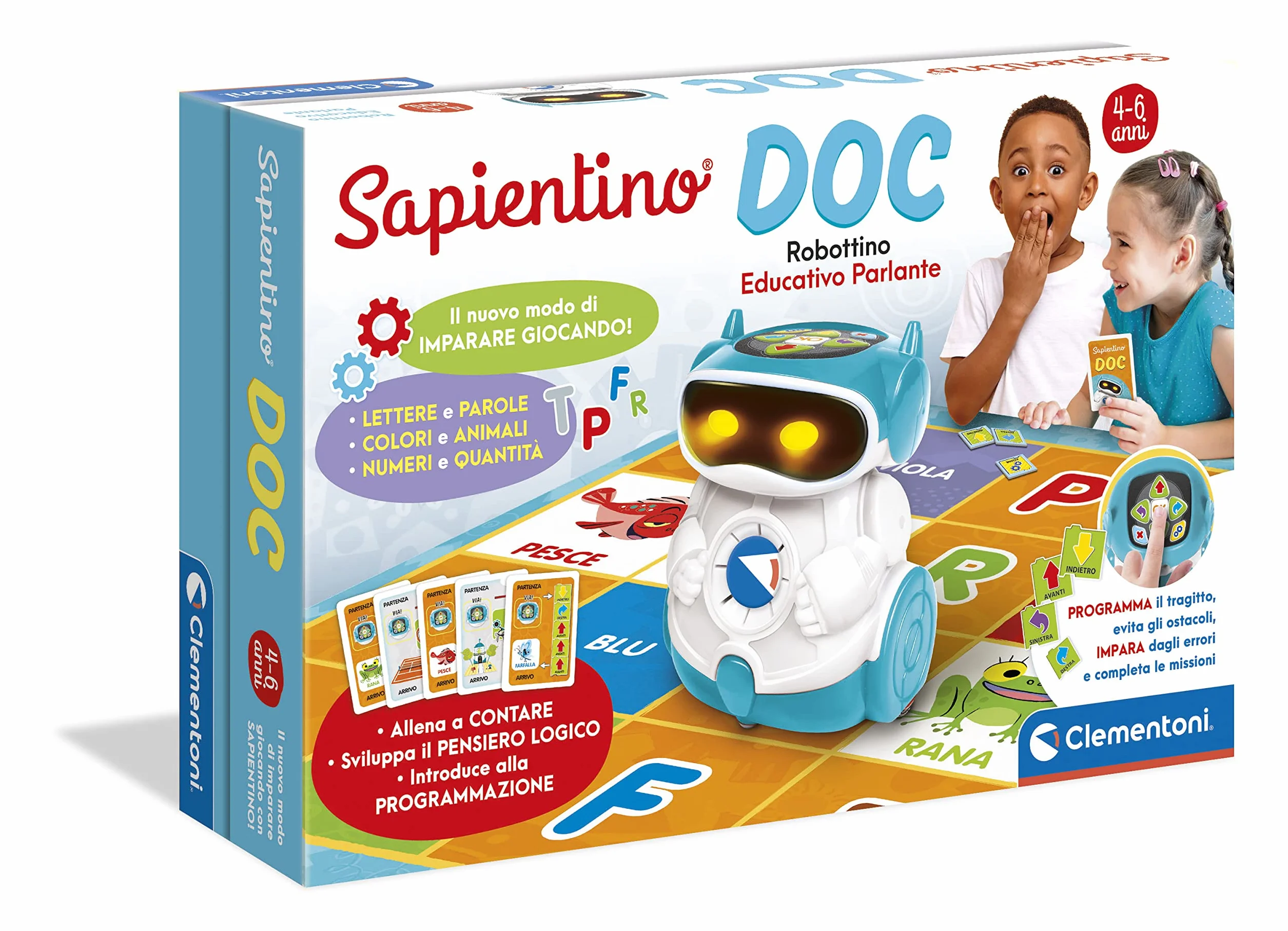Clementoni Sapientino - Doc Robot - Coding e Programmazione, Robottino Educativo e Interattivo (in Italiano) per Bambini 5 Anni - 17698