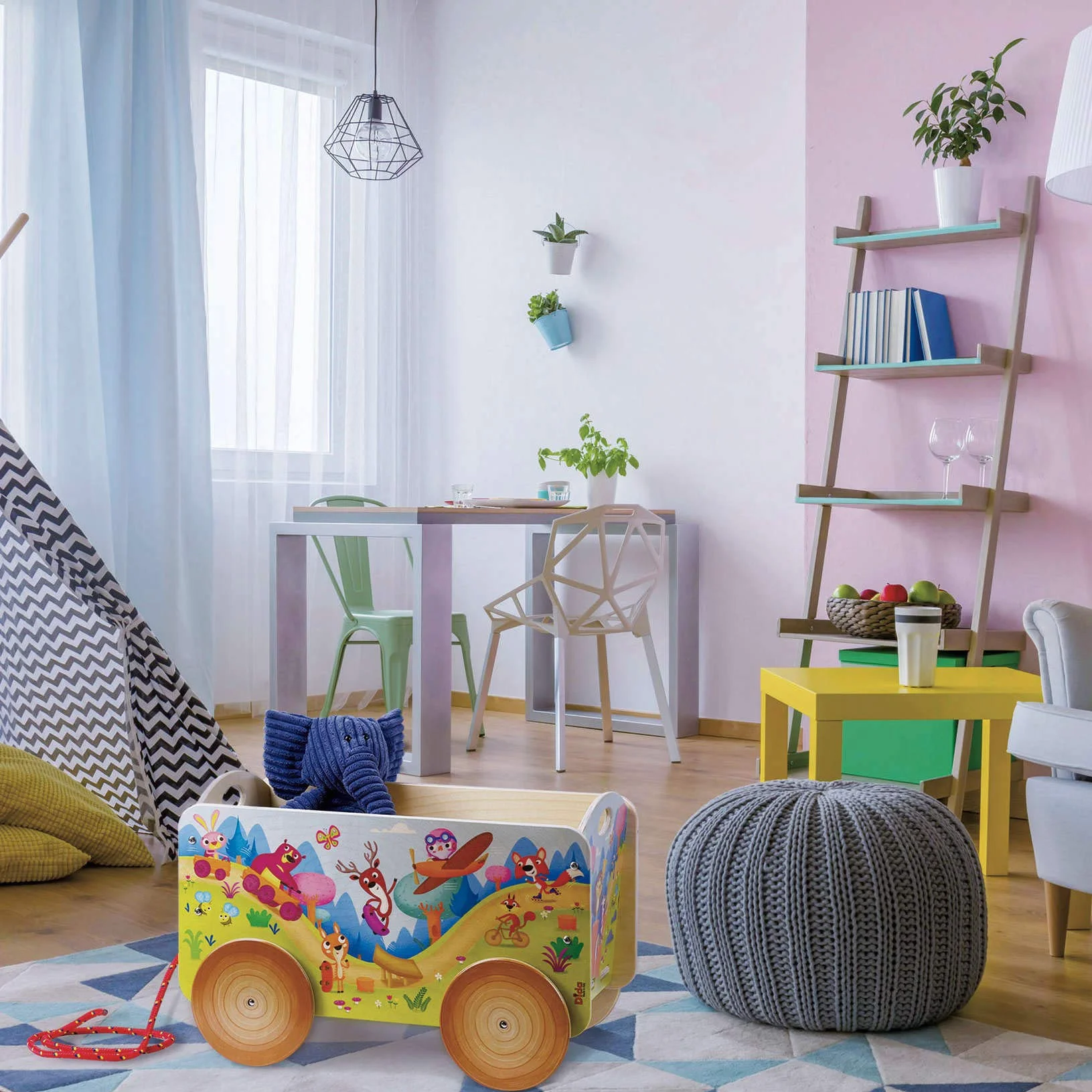 Dida - La Gara nel Bosco: Carretto Trainabile in Legno, Portagiochi con Ruote per Bambini 2-4 Anni - Giochi Educativi Metodo Montessori, Divertenti e Stimolanti