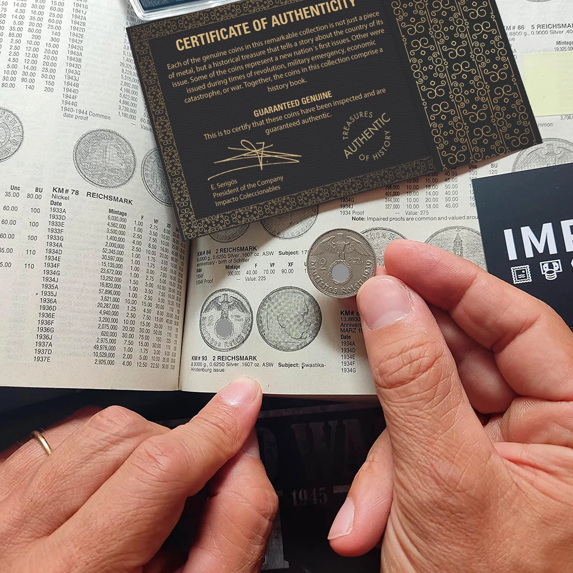 IMPACTO COLECCIONABLES | Collezione Esclusiva di 7 Monete della Seconda Guerra Mondiale (1939–1945) degli Alleati e dell’ASSE – Monete Autentiche e Antiche con Certificato di Autenticità