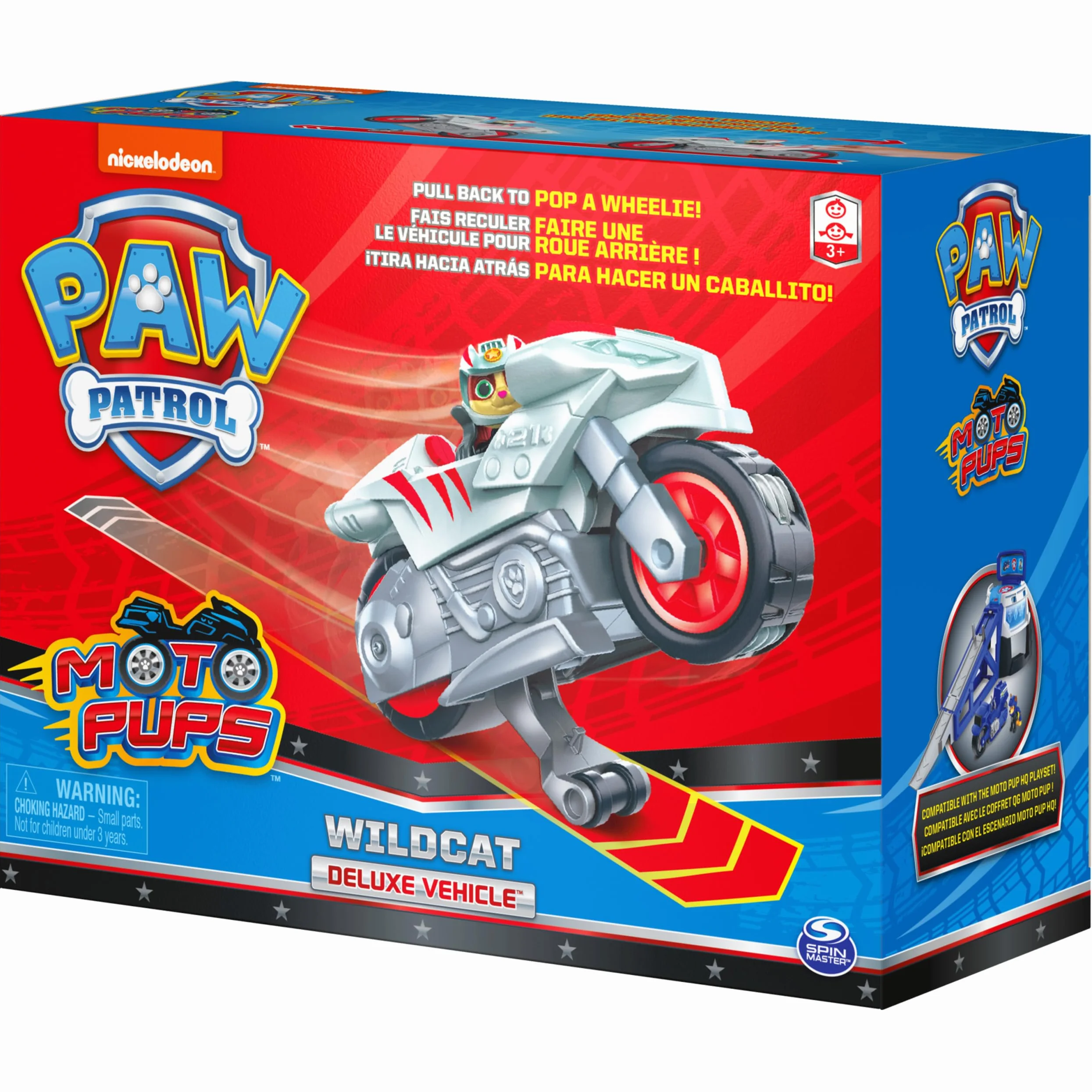 Paw Patrol Moto Pups Wildcat’s Deluxe Pull Back Motorcycle Vehicle with Wheelie Feature and Figure