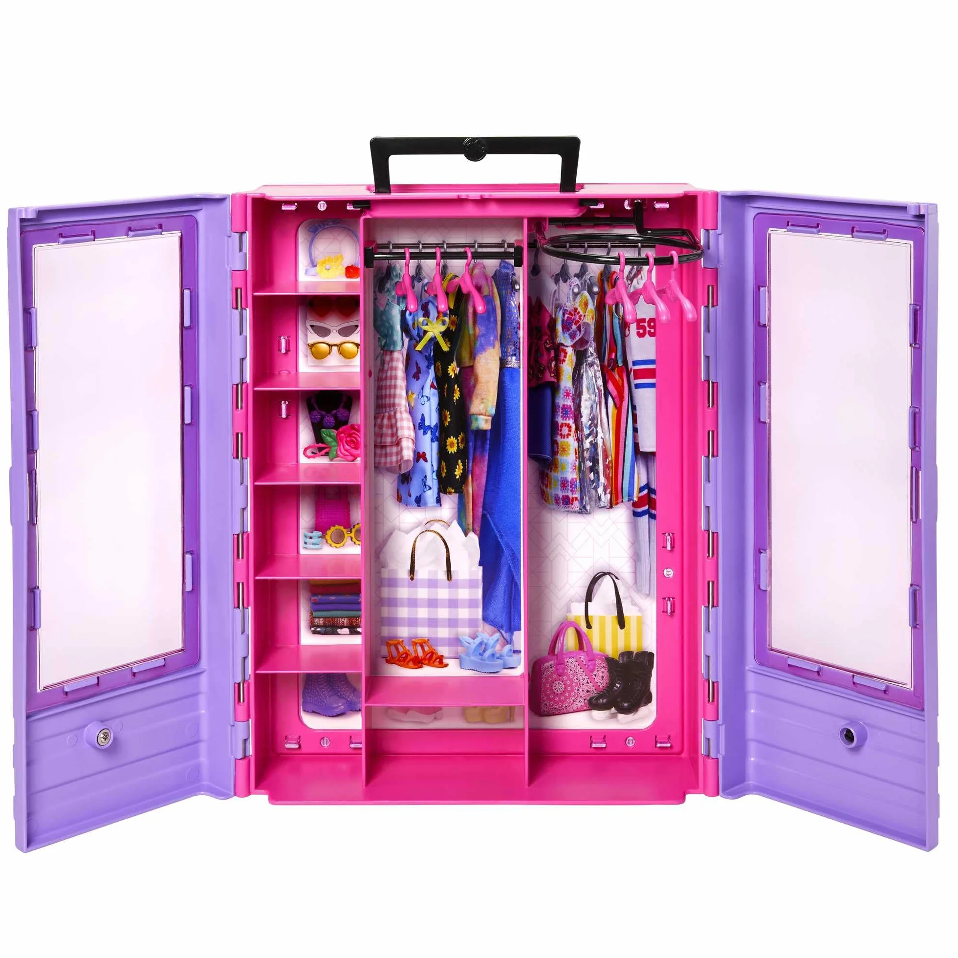 Barbie - Fashionistas Armadio Moda Look Playset con bambola, richiudibile e trasportabile, abiti, accessori e grucce, Giocattolo e regalo per Bambini 3+ Anni, HJL66