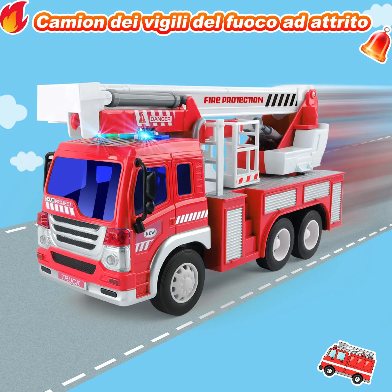 GizmoVine Camion Pompieri Giocattolo, Grande Macchina Modellini, Autopompa dei Vigili del Fuoco con Luci e Suoni, Pompiere Giocattoli, Rossa Macchinine Bambino, Regalo Bambini 3 4 5 6 7 8 Anni