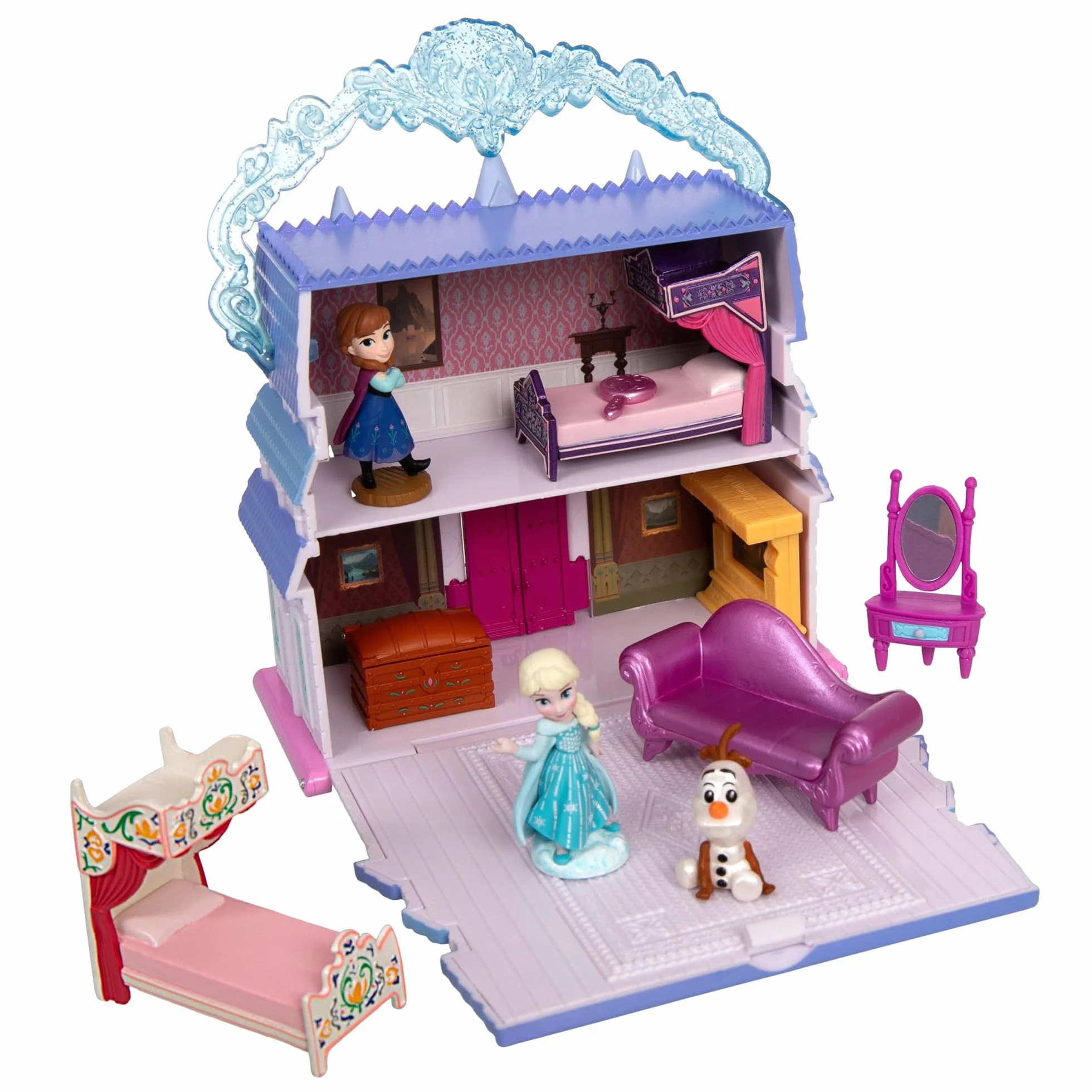 Disney Store Official Casa di Bambole Frozen, Set da Gioco Once Upon a Story Alto 11,5 cm con Elsa, Anna, Olaf, Castello di Arendelle e mobili Giocattolo, 3+