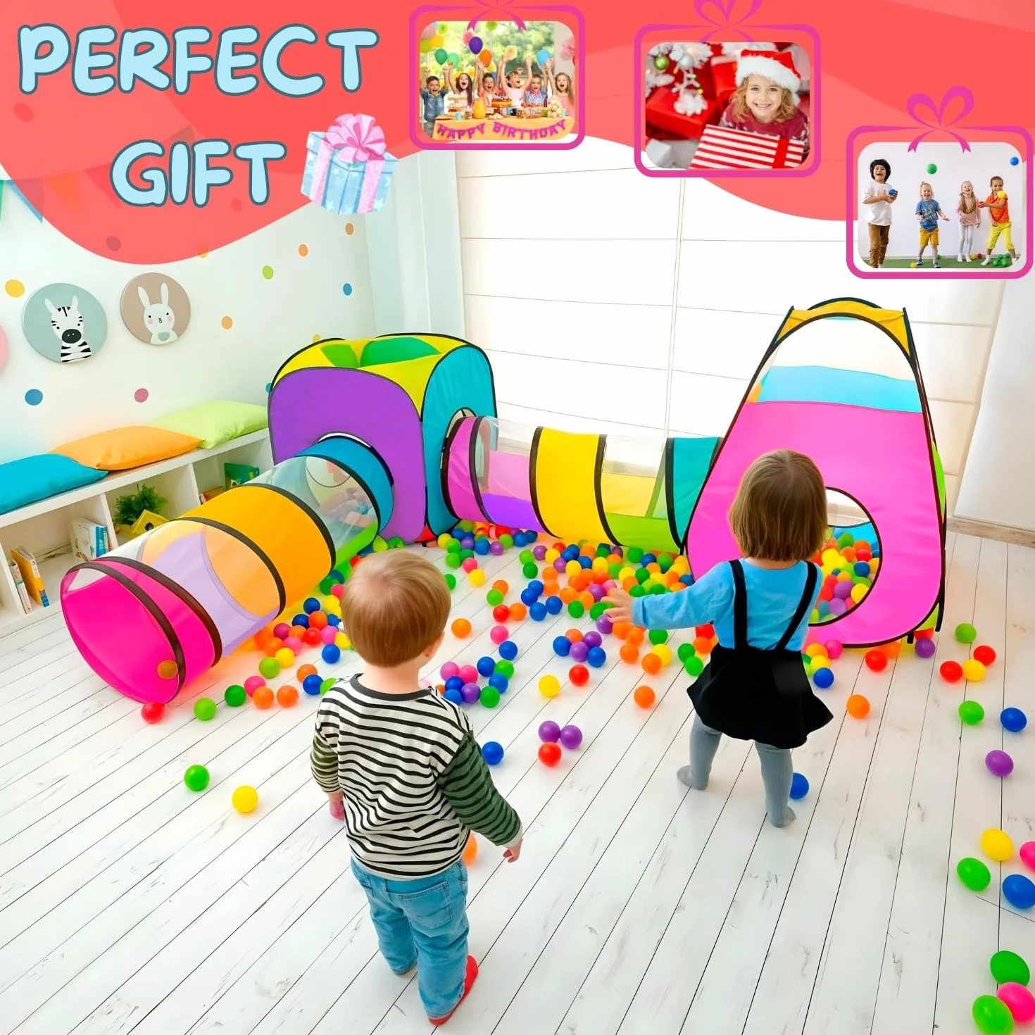 Tenda e Tunnel da Gioco Bambini 4 in 1 Pop Up con Ball Pool e Borsa Trasporto