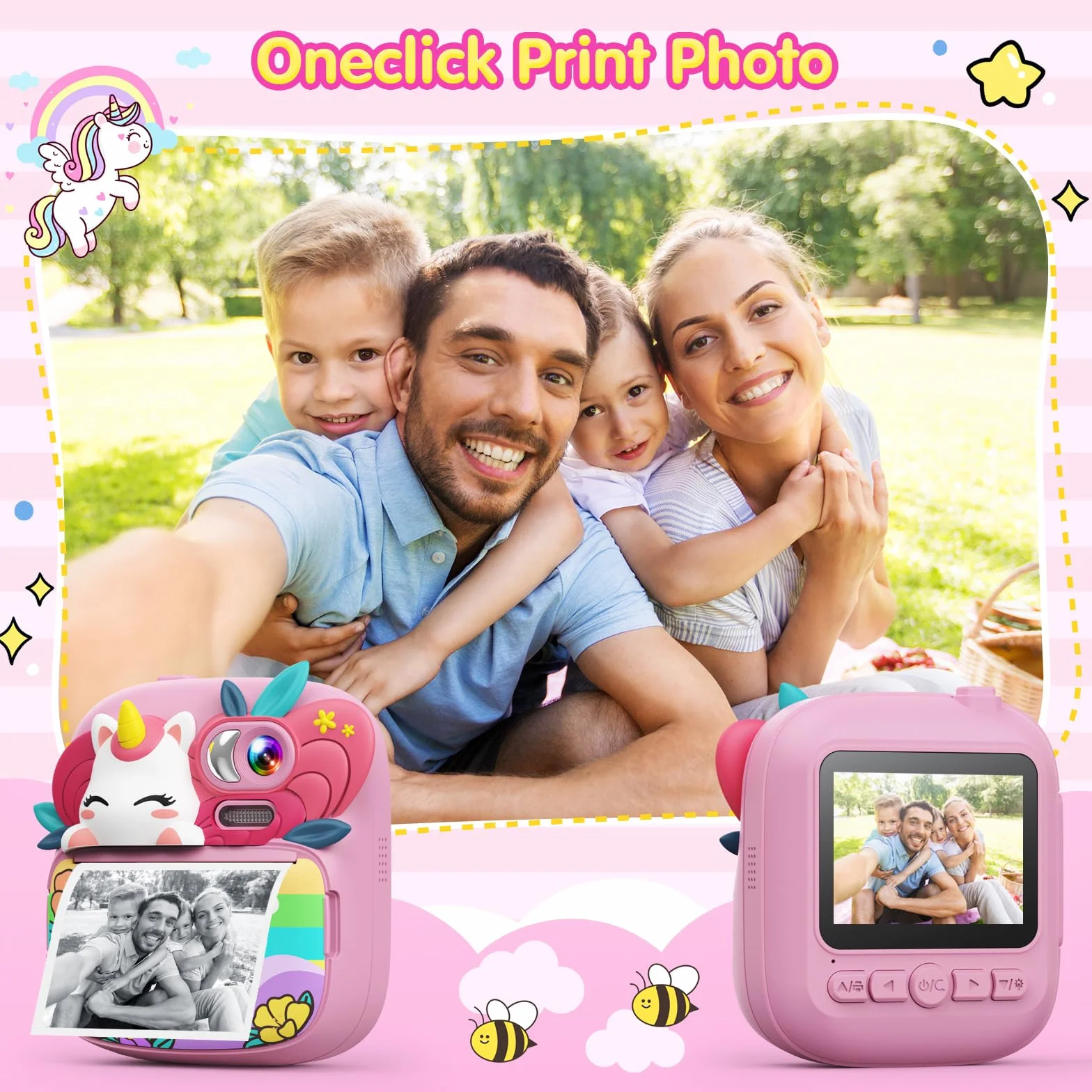 TIATUA Macchina Fotografica Bambini Istantanea, 2.4 Pollici 1080P HD Fotocamera Bambini con 32GB Scheda & Carta da Stampa, Regali per bambini dai 3 ai 12 anni