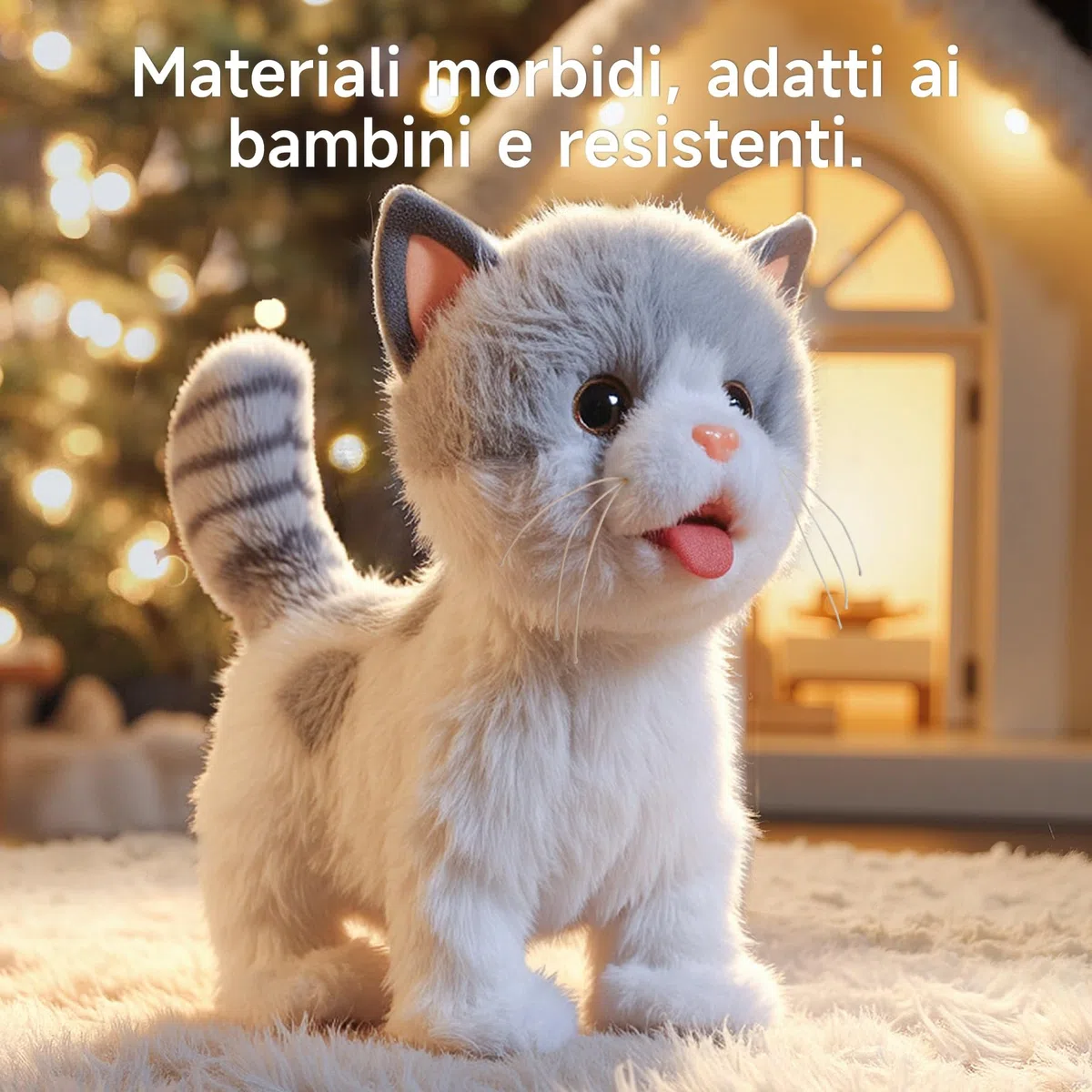 OR OR TU Gatto Giocattolo per Bambini Peluche Elettronico Cammina al Guinzaglio che Lecca Interattivi Realistici 3-7+ anni