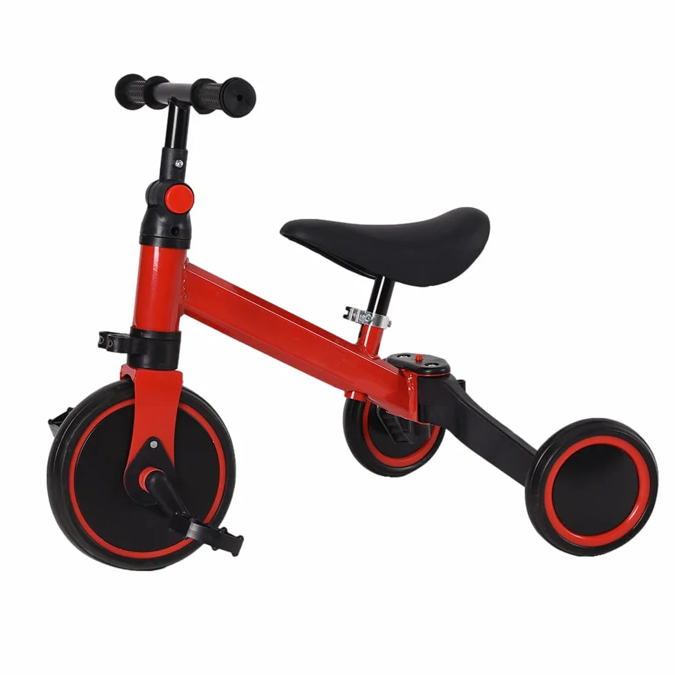 3 in 1 Triciclo Evolutivo Bambino, Bicicletta con Pedali Rimovibili per Bambini 1-7 Anni, Mini Bici/Girello Senza Maniglione Parentale, Bicicletta Evolutivo per Ragazze e Ragazzi (Nero-rosso)