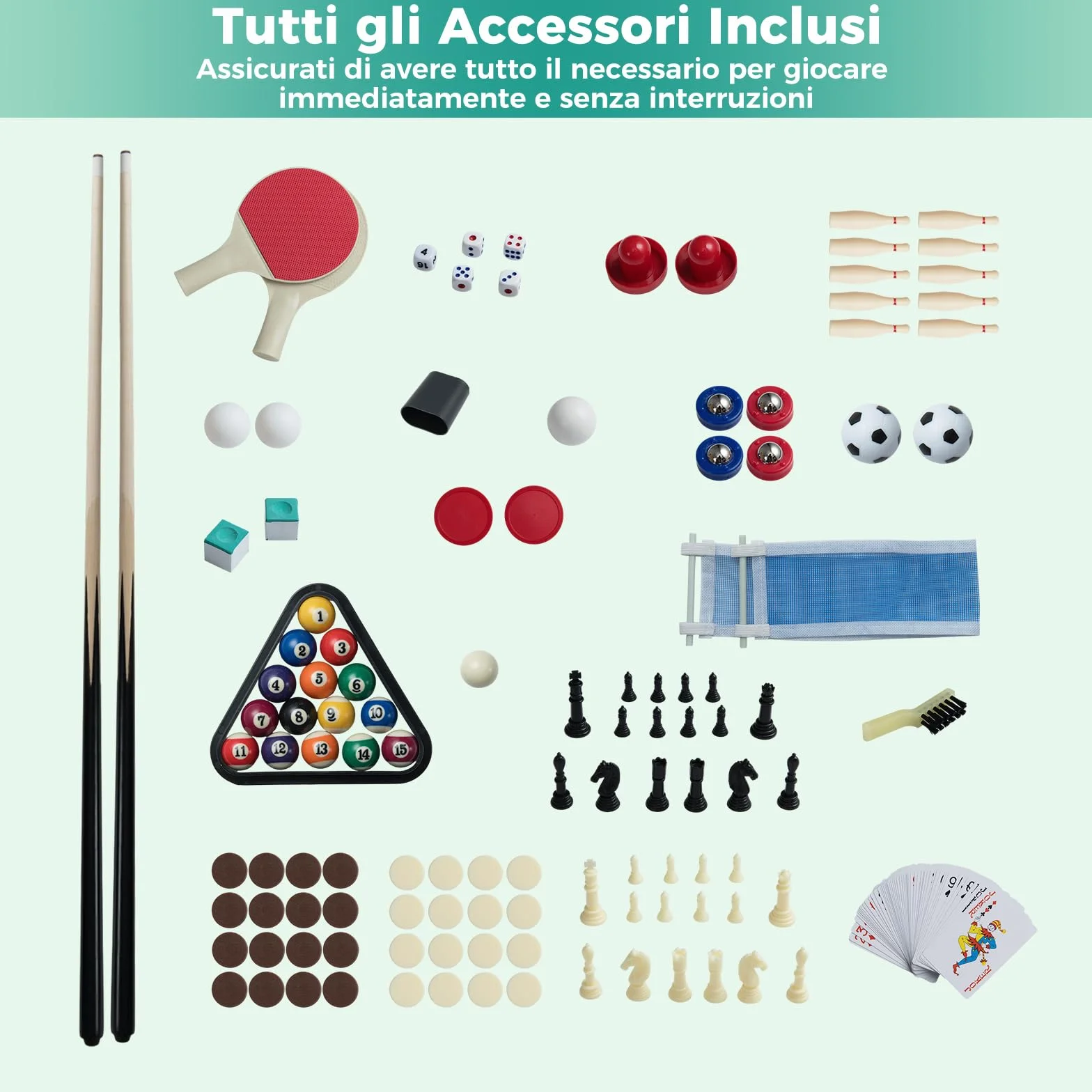 COSTWAY 12 in 1 Set da Tavolo per Giochi Combo, Tavolo Multiuso con Calcio Balilla Air Hockey Biliardo Ping Pong Scacchi Bowling, Set Combinato per Giochi Multipli